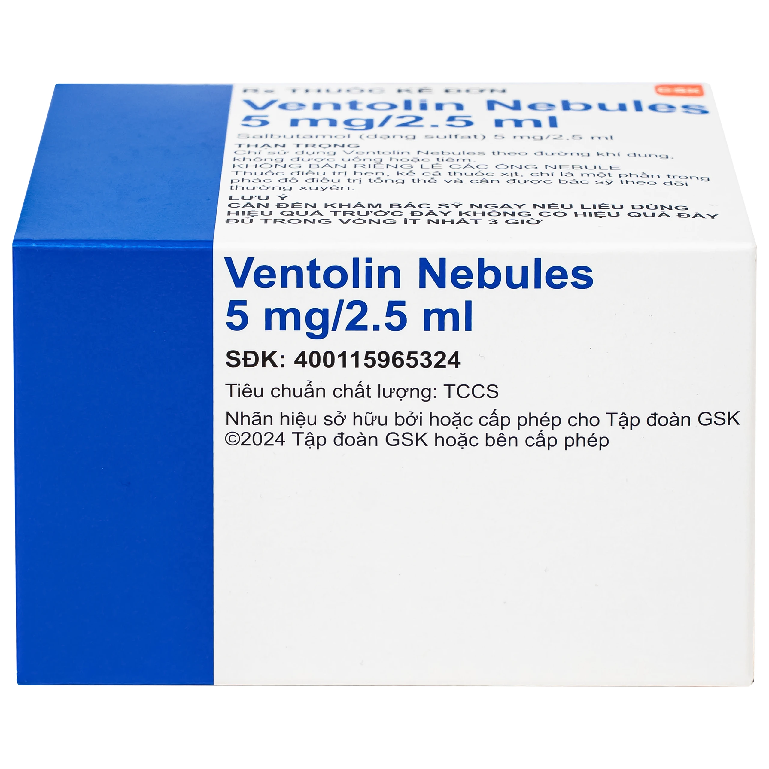 Dung dịch khí dung Ventolin Nebules 5mg GSK điều trị hoặc ngăn ngừa co thắt phế quản (4 vỉ x 5 ống)