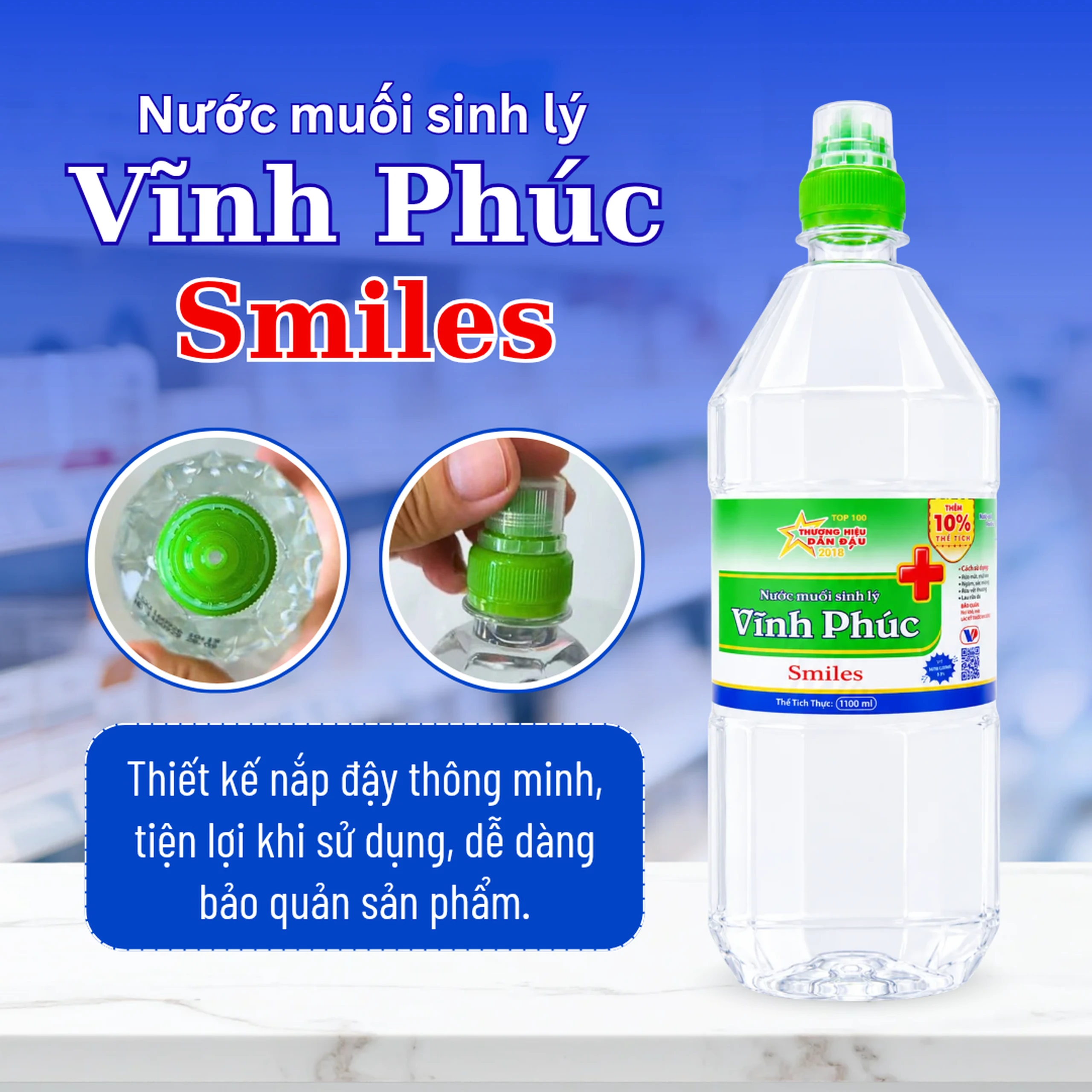 Nước muối Vĩnh Phúc Smiles 1100ml natri clorid 0.9 giúp làm sạch răng, khử mùi hôi miệng 3