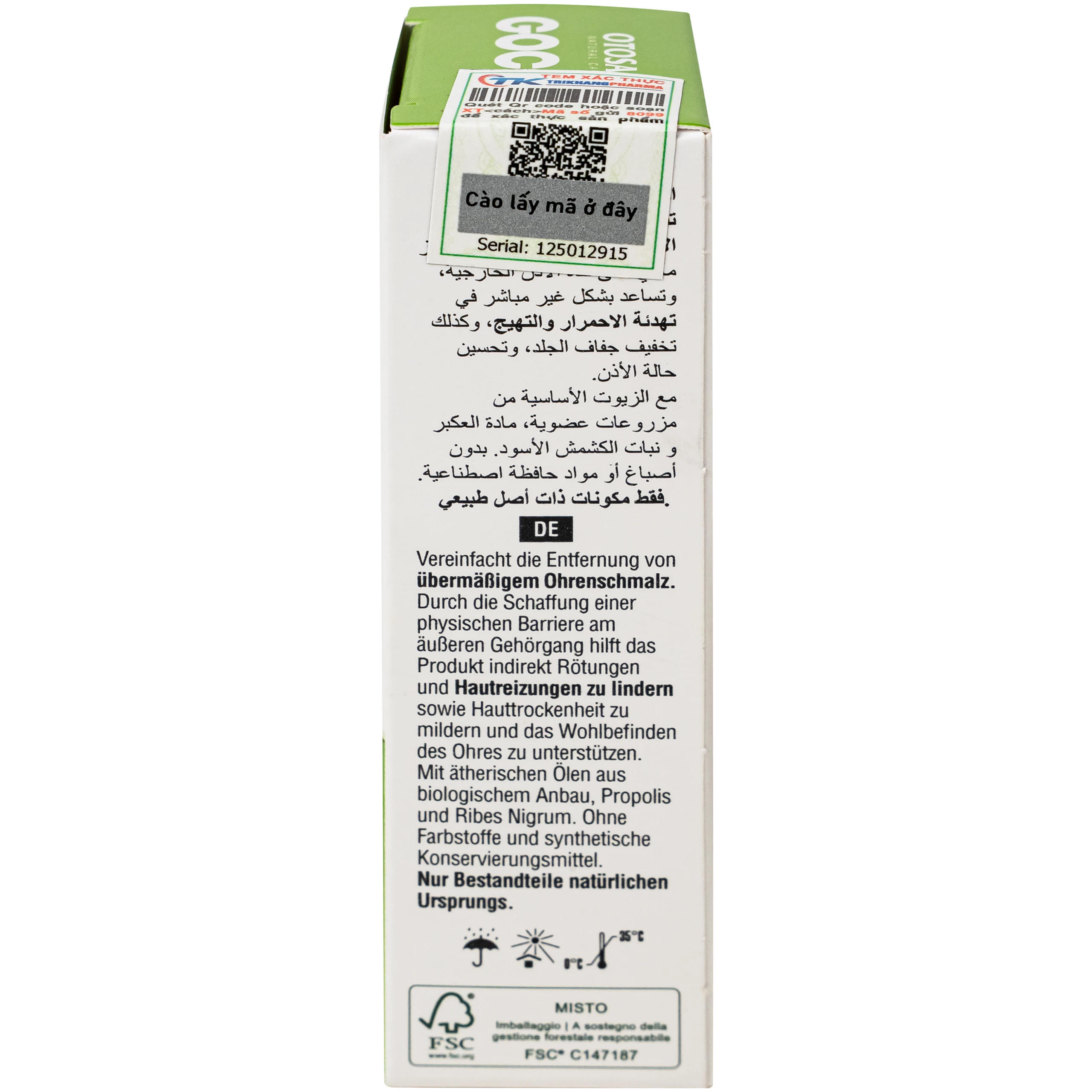 Dung dịch nhỏ tai Otosan Natural Ear Drops 10ml giảm đau, chống viêm, làm sạch tai 10