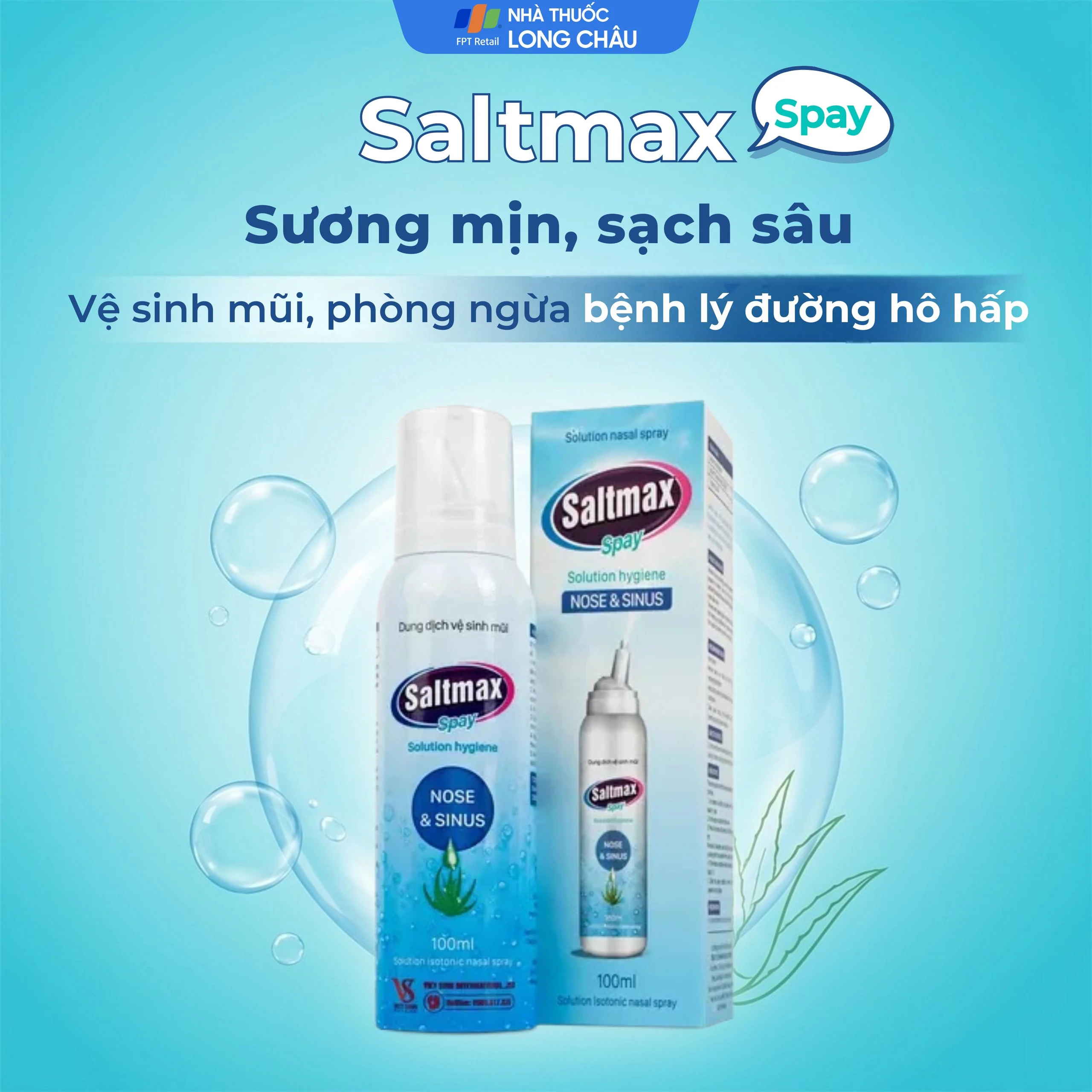 Xịt mũi Saltmax spay 100ml Việt Sinh giúp vệ sinh mũi, giữ ẩm niêm mạc mũi