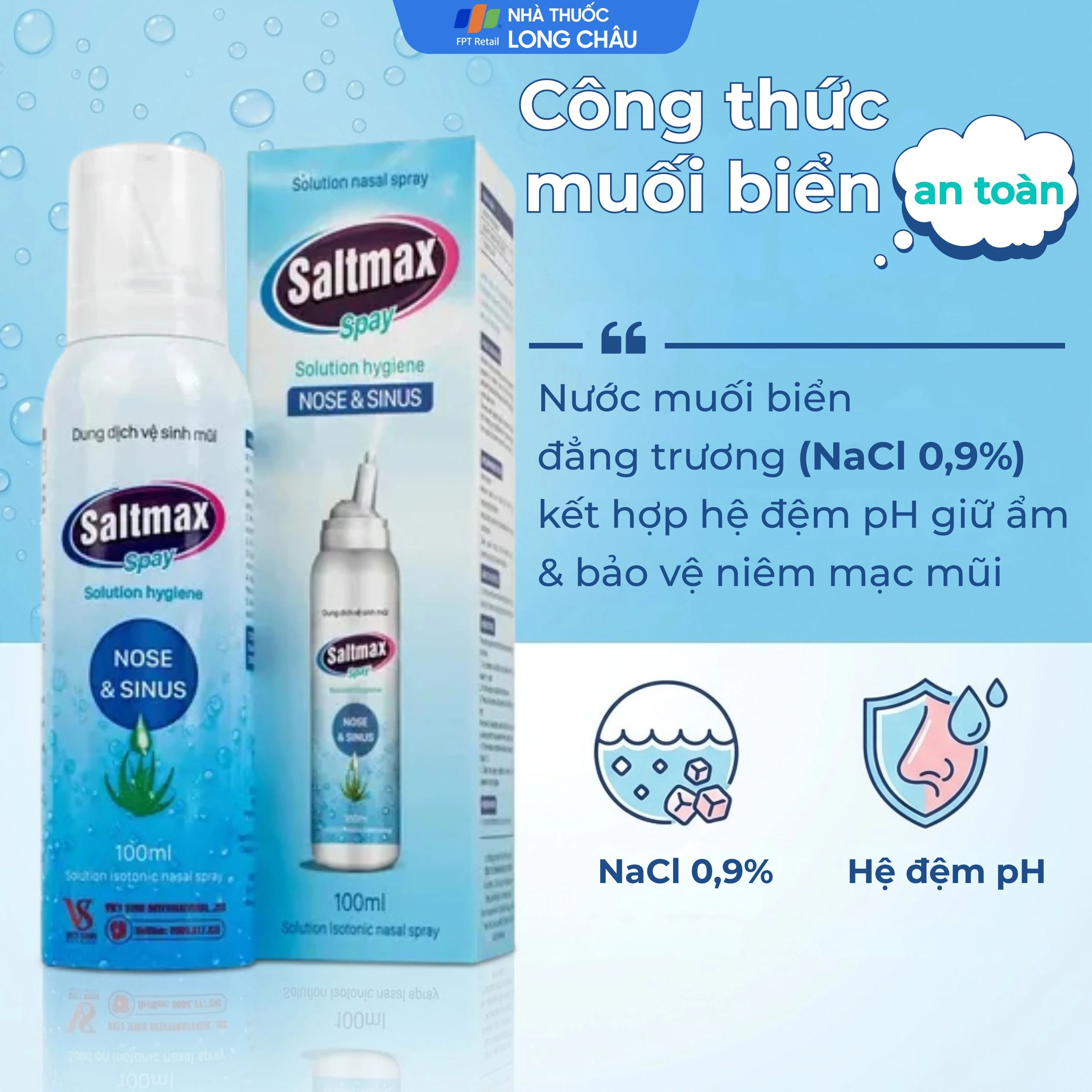 Xịt mũi Saltmax spay 100ml Việt Sinh giúp vệ sinh mũi, giữ ẩm niêm mạc mũi