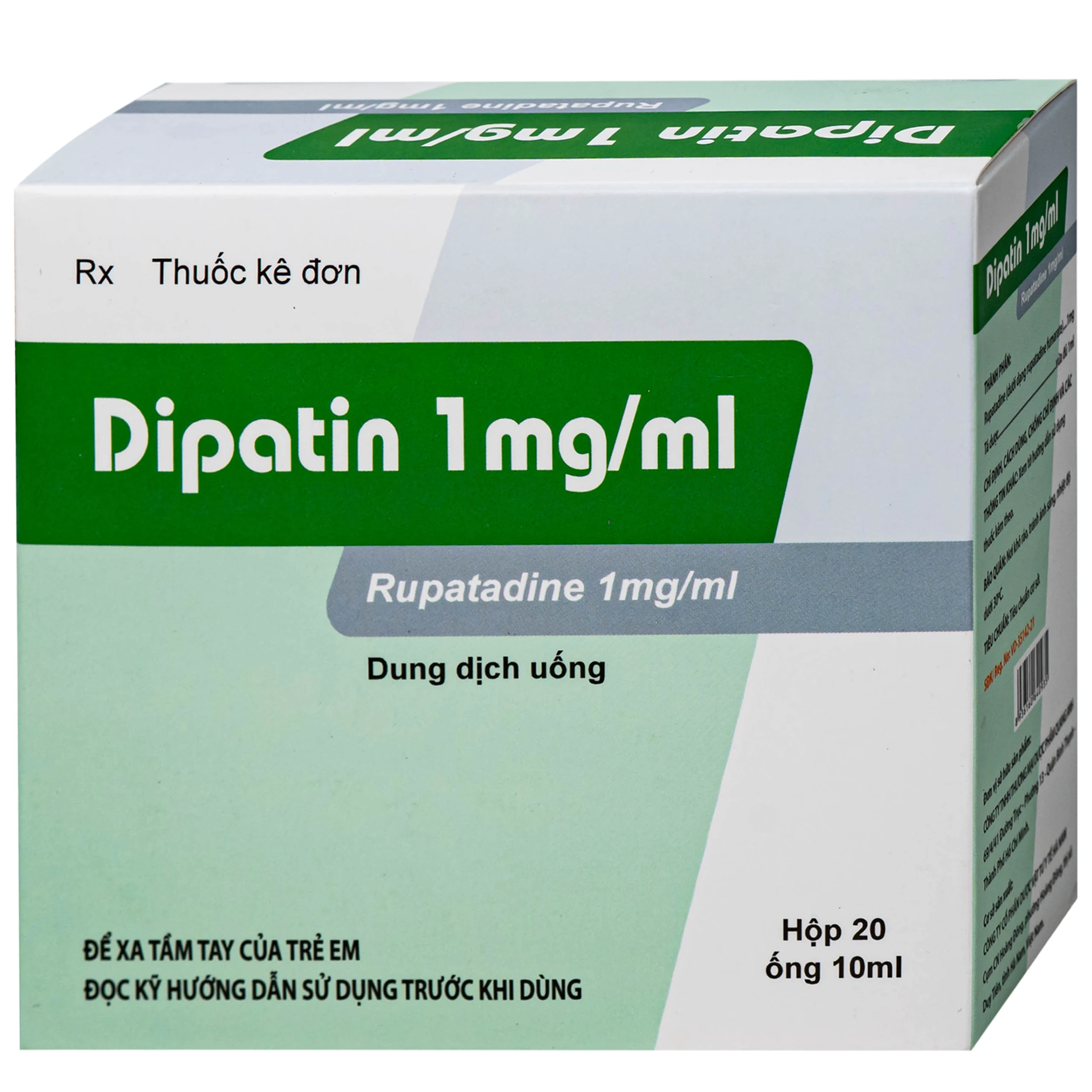 Dung dịch uống Dipatin 1mg/ml Hà Nam điều trị triệu chứng viêm mũi dị ứng và bệnh mày đay (20 ống x 10ml)