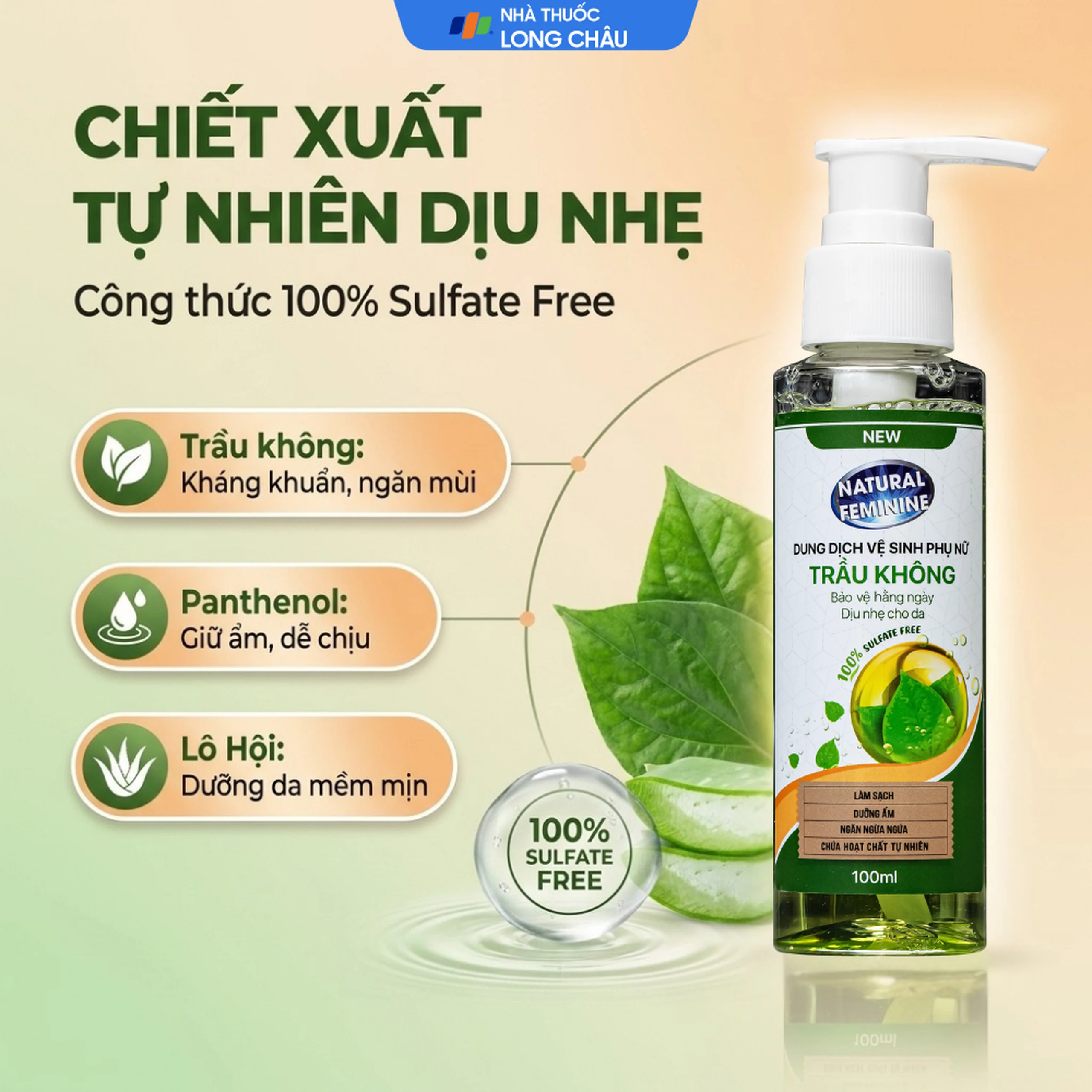 Dung dịch vệ sinh phụ nữ Natural Feminine Lá Trầu Không vệ sinh nhẹ nhàng, kháng khuẩn (100ml) 3