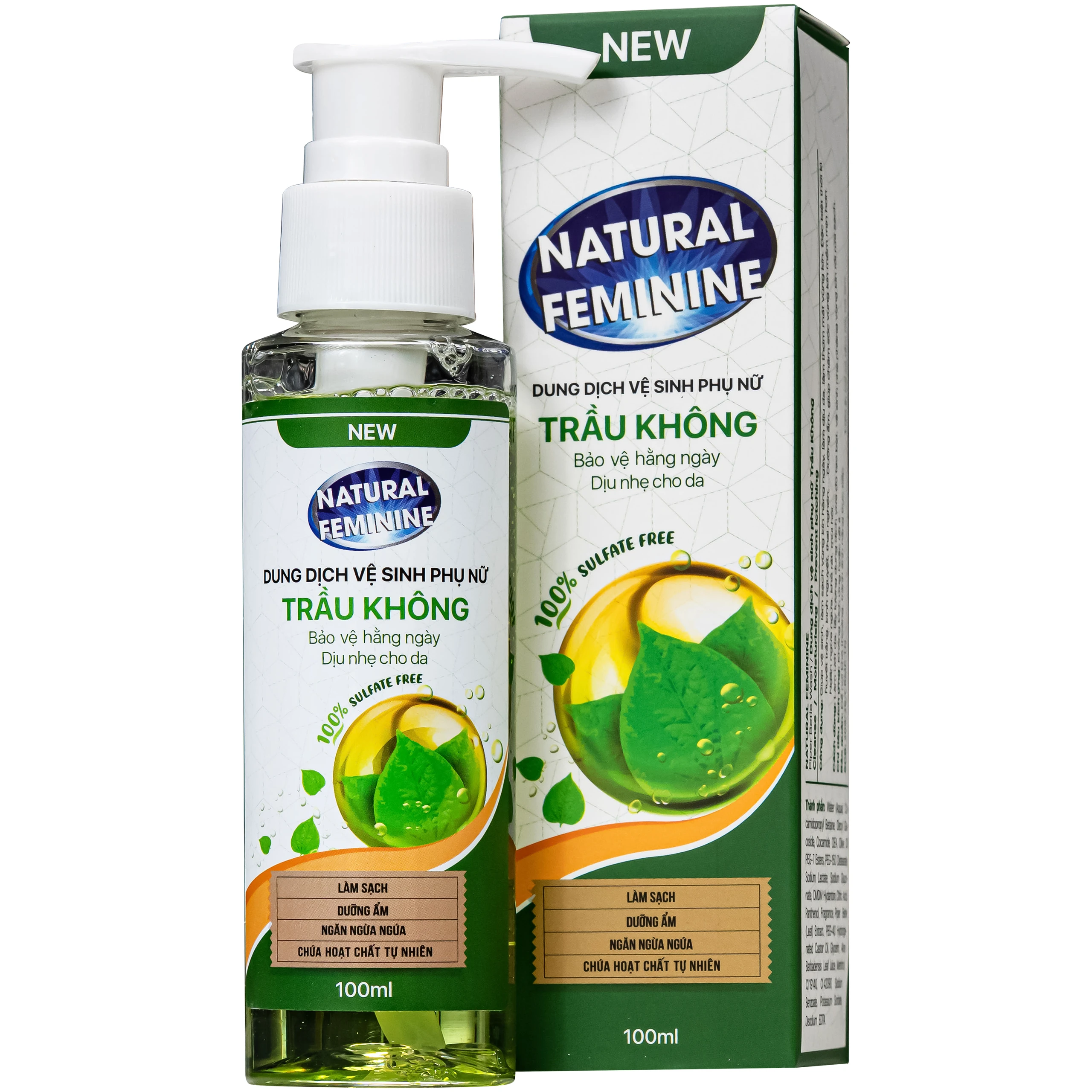 Dung dịch vệ sinh phụ nữ Natural Feminine Lá Trầu Không vệ sinh nhẹ nhàng, kháng khuẩn (100ml)