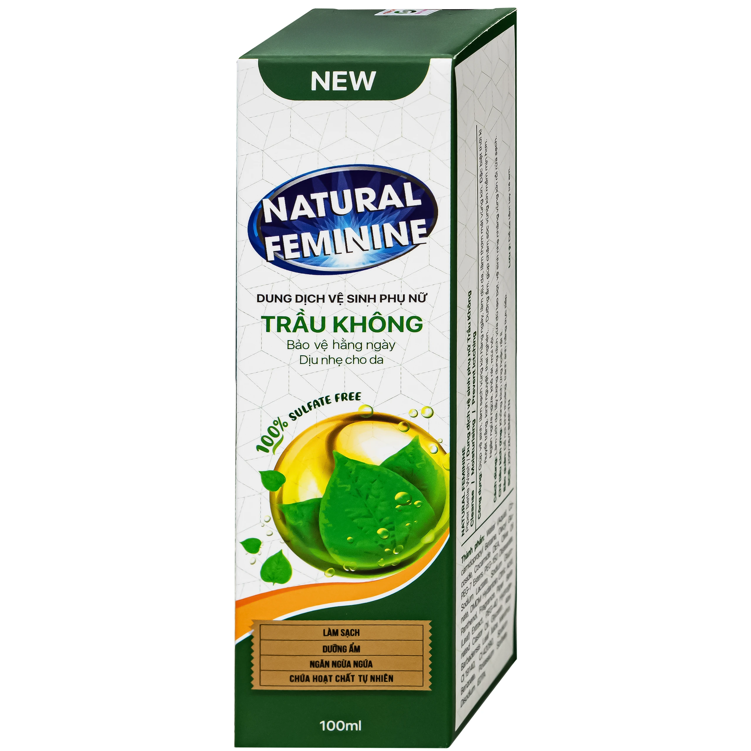 Dung dịch vệ sinh phụ nữ Natural Feminine Lá Trầu Không vệ sinh nhẹ nhàng, kháng khuẩn (100ml)