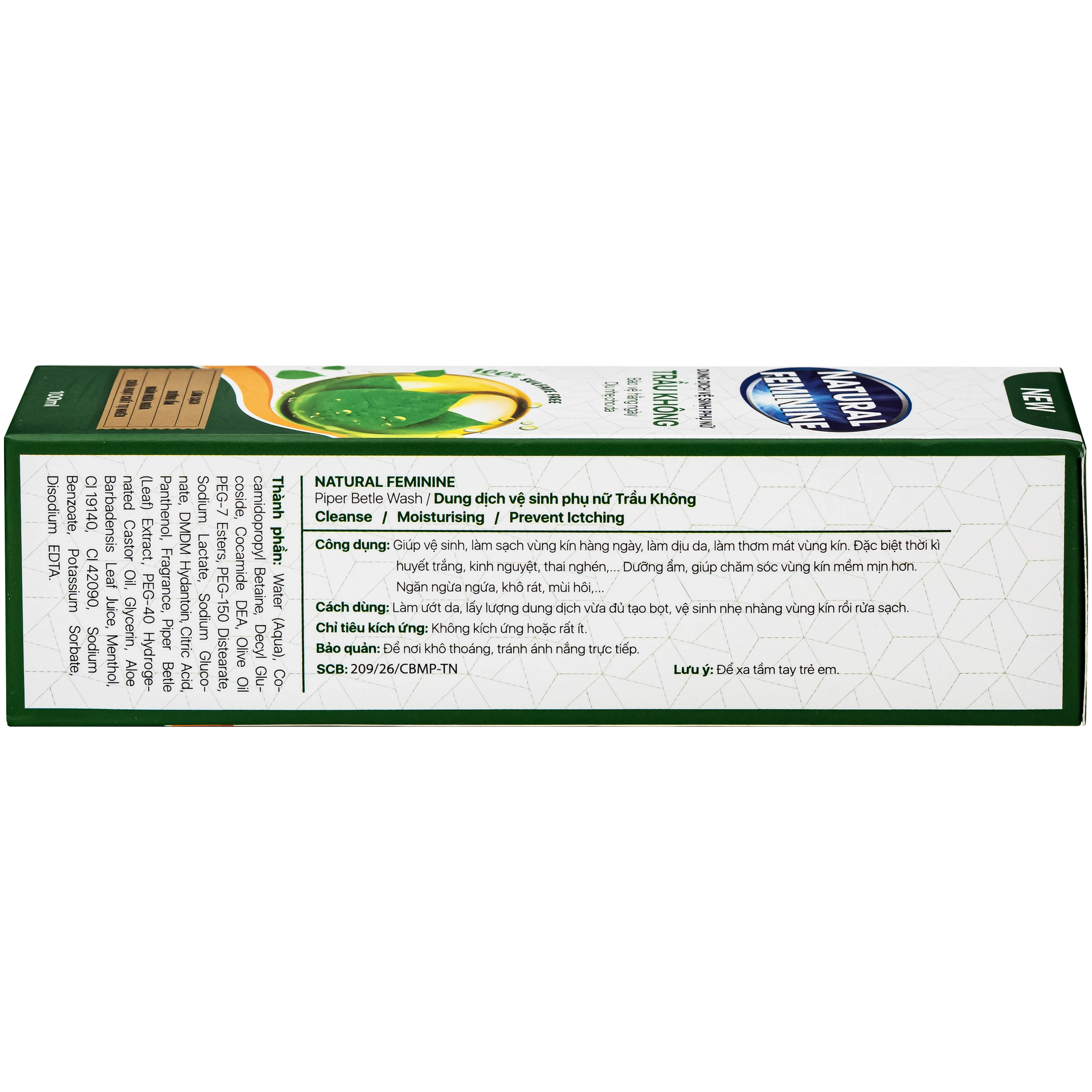 Dung dịch vệ sinh phụ nữ Natural Feminine Lá Trầu Không vệ sinh nhẹ nhàng, kháng khuẩn (100ml)
