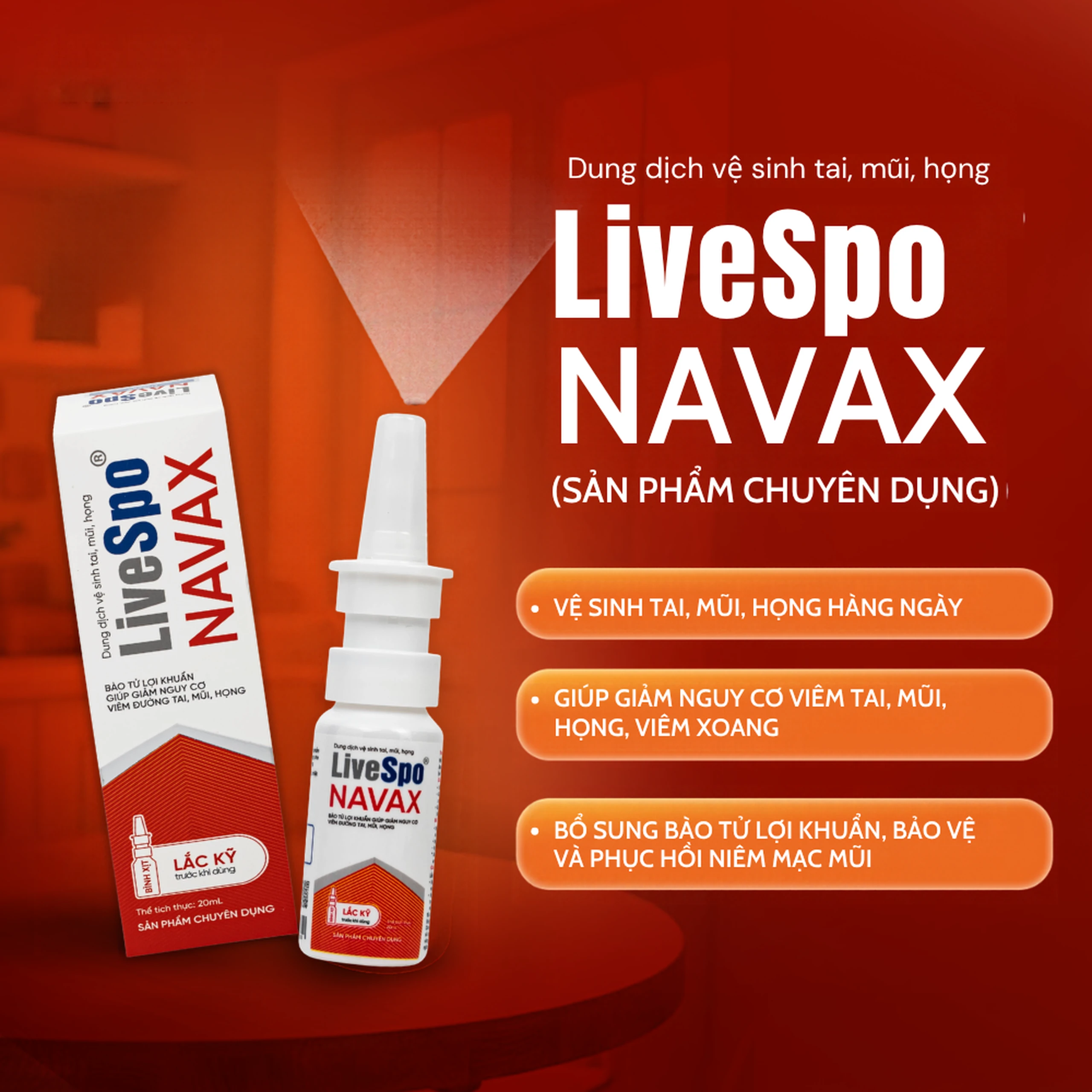 Xịt vệ sinh tai mũi họng Livespo Navax 20ml giảm nguy cơ viêm đường hô hấp 4