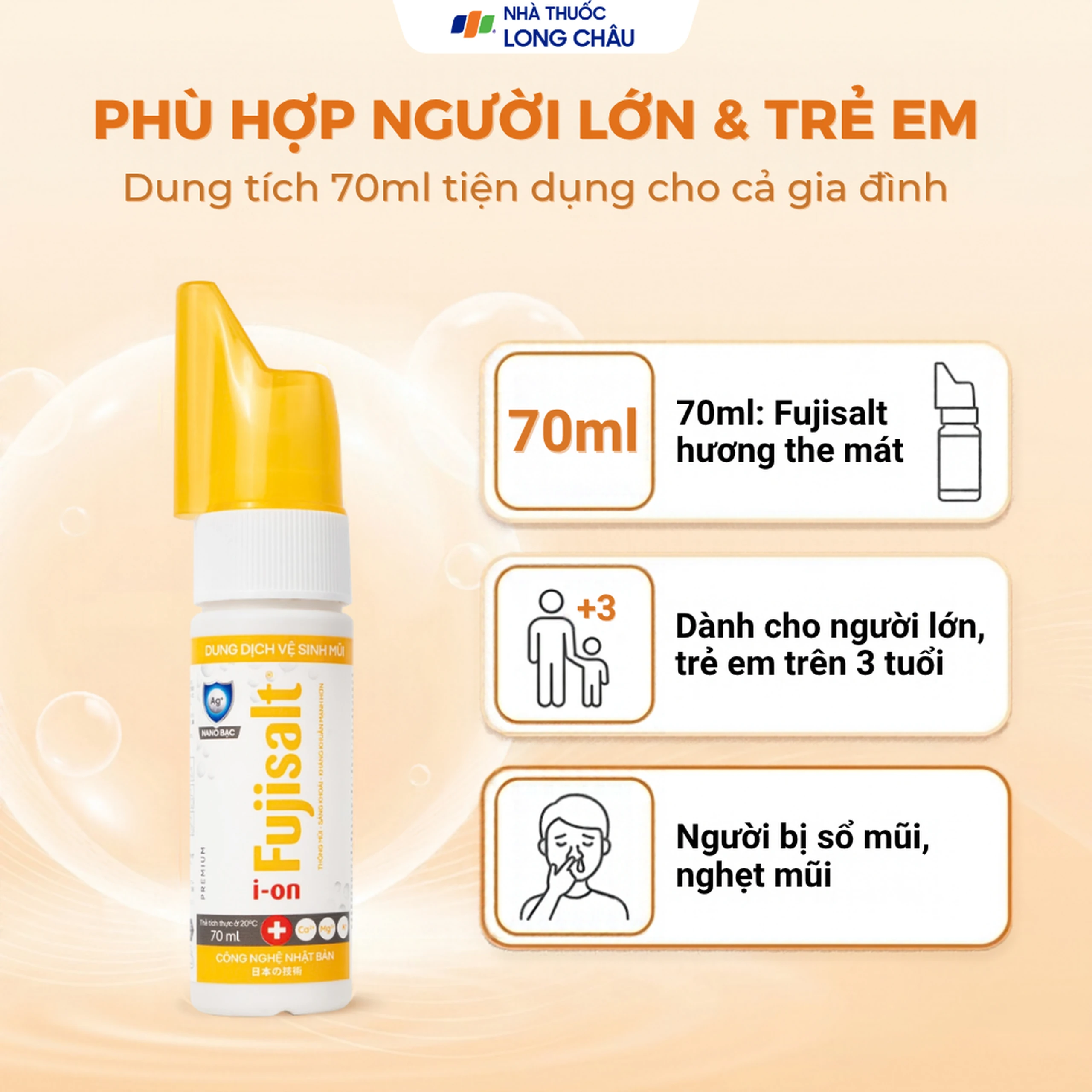 Xịt mũi nano bạc ion Fujisalt 70ml hỗ trợ làm sạch, giảm viêm, sưng đỏ, phòng ngừa sổ mũi 4