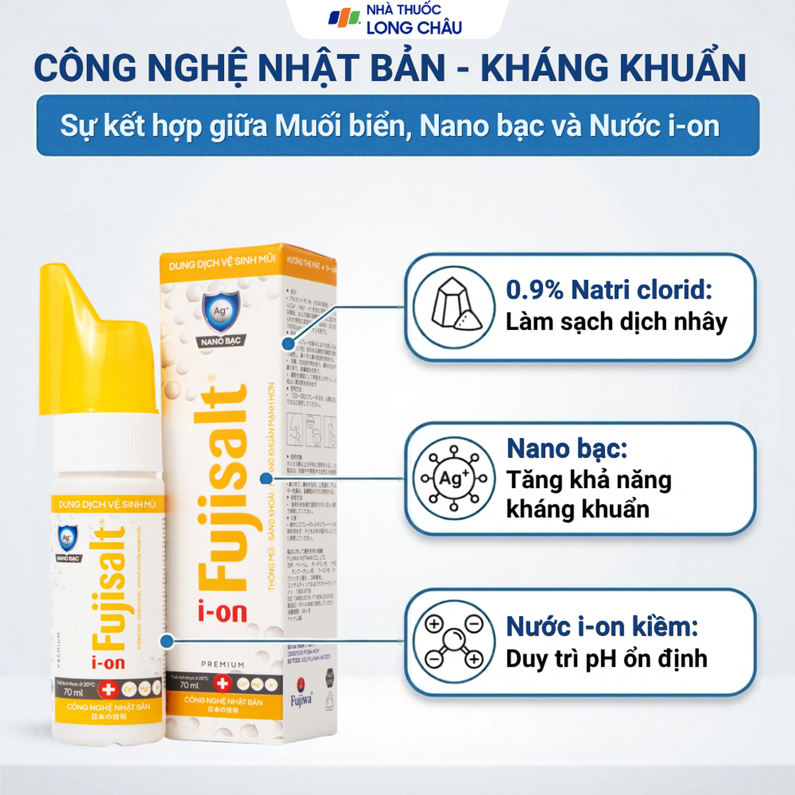 Xịt mũi nano bạc ion Fujisalt 70ml hỗ trợ làm sạch, giảm viêm, sưng đỏ, phòng ngừa sổ mũi 3