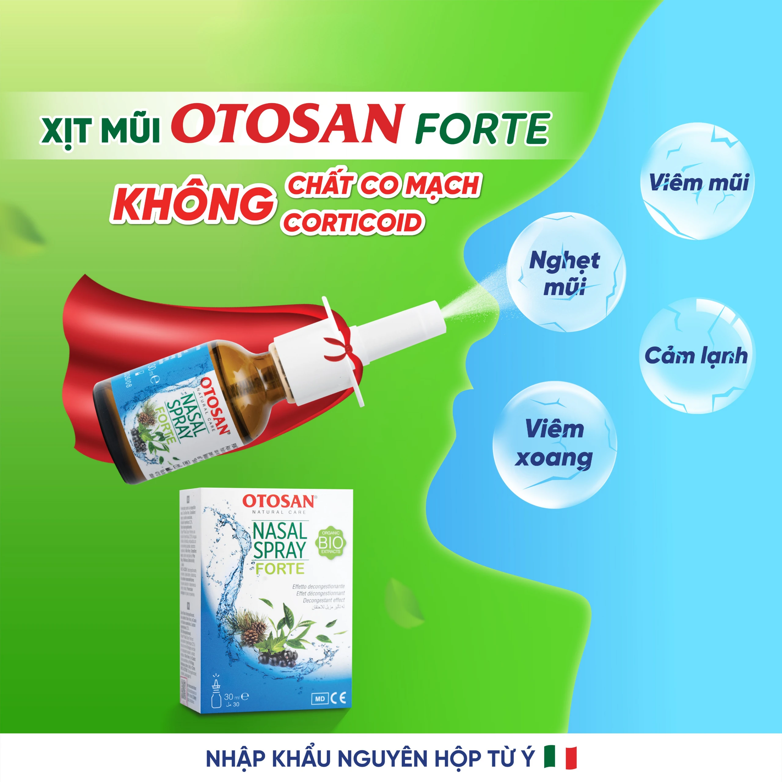 Xịt mũi người lớn Otosan Nasal Spray Forte 30ml hỗ trợ điều trị viêm mũi, viêm xoang