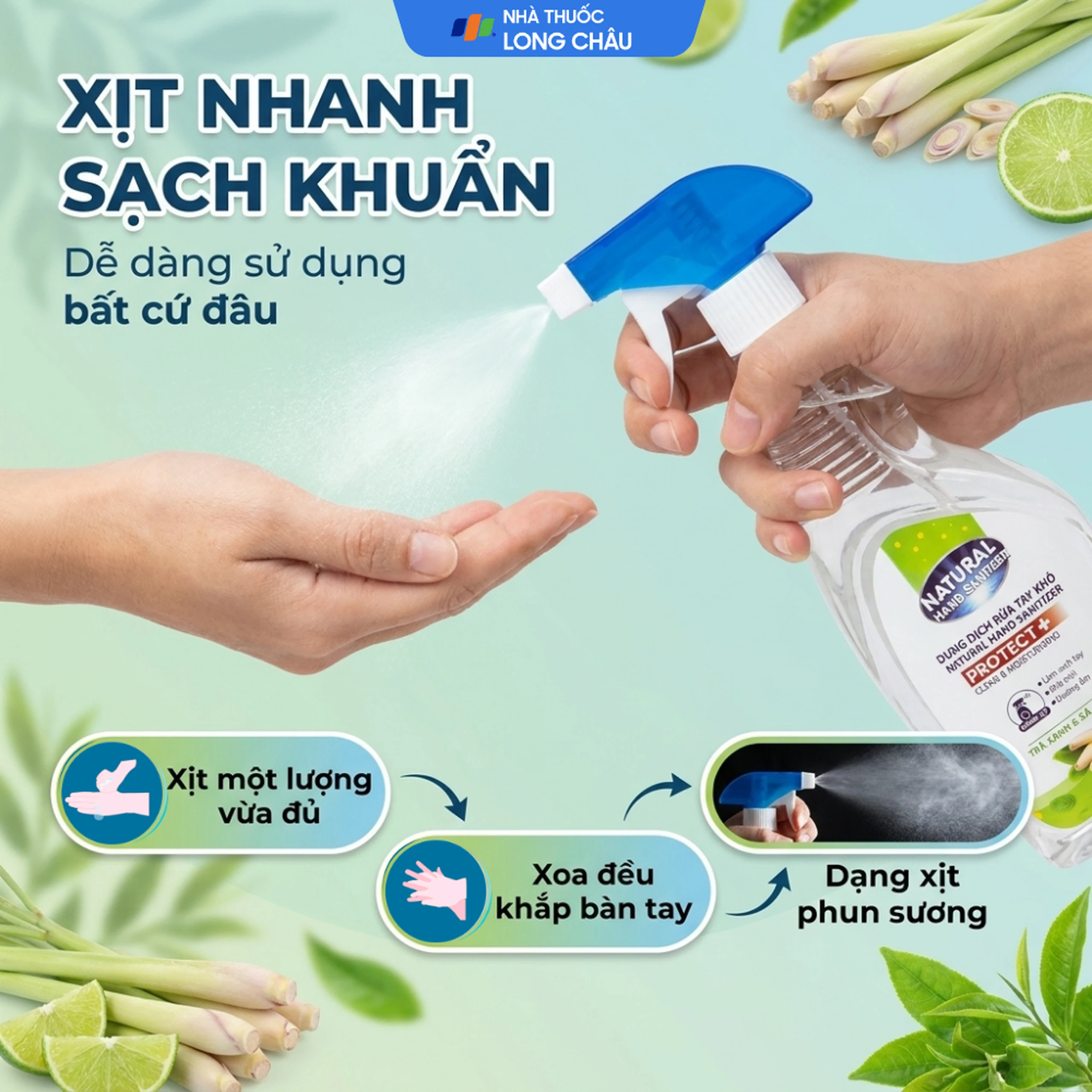 Dung dịch xịt khuẩn tay Natural Hand Sanitizer diệt khuẩn, khử mùi (500ml) 6
