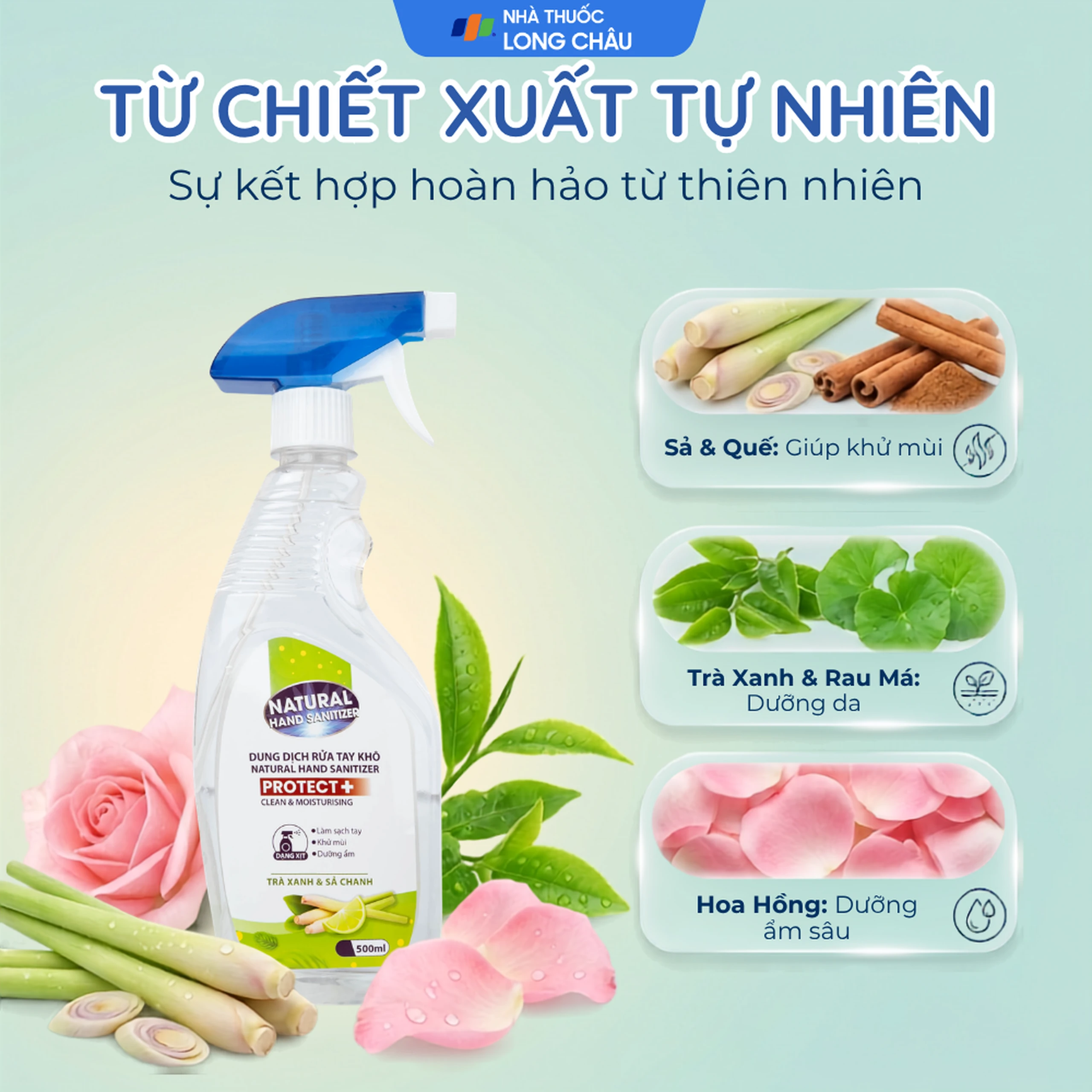 Dung dịch xịt khuẩn tay Natural Hand Sanitizer diệt khuẩn, khử mùi (500ml) 4