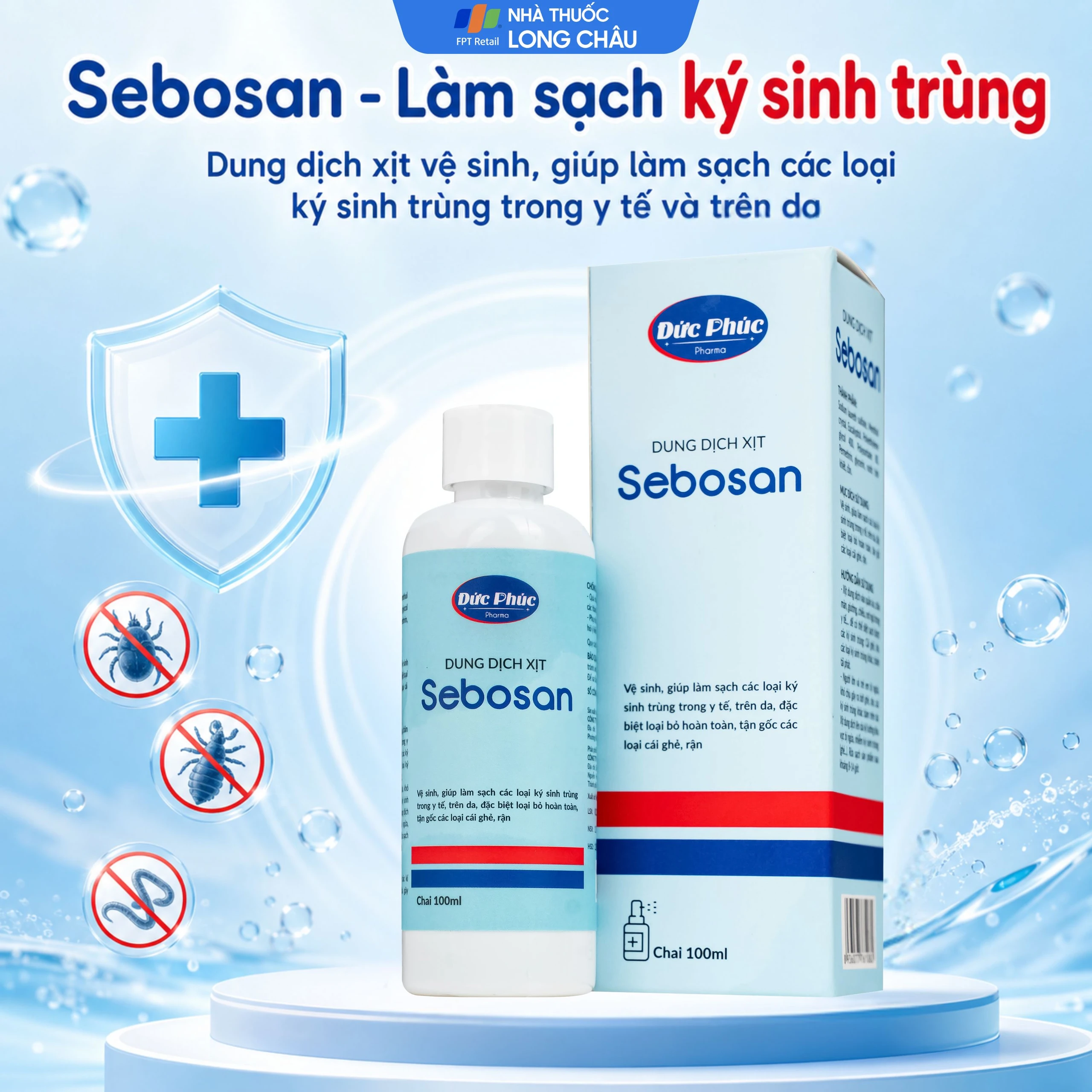 Xịt ngoài da làm sạch ký sinh trùng 100ml Sebosan Đức Phúc  2