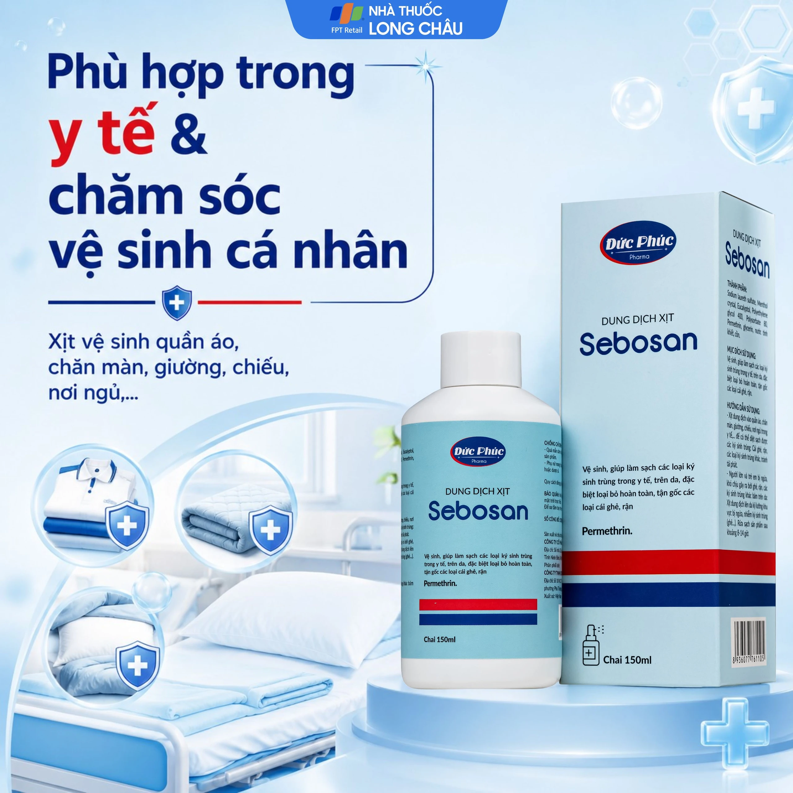 Xịt ngoài da làm sạch ký sinh trùng 150ml Sebosan Đức Phúc 4