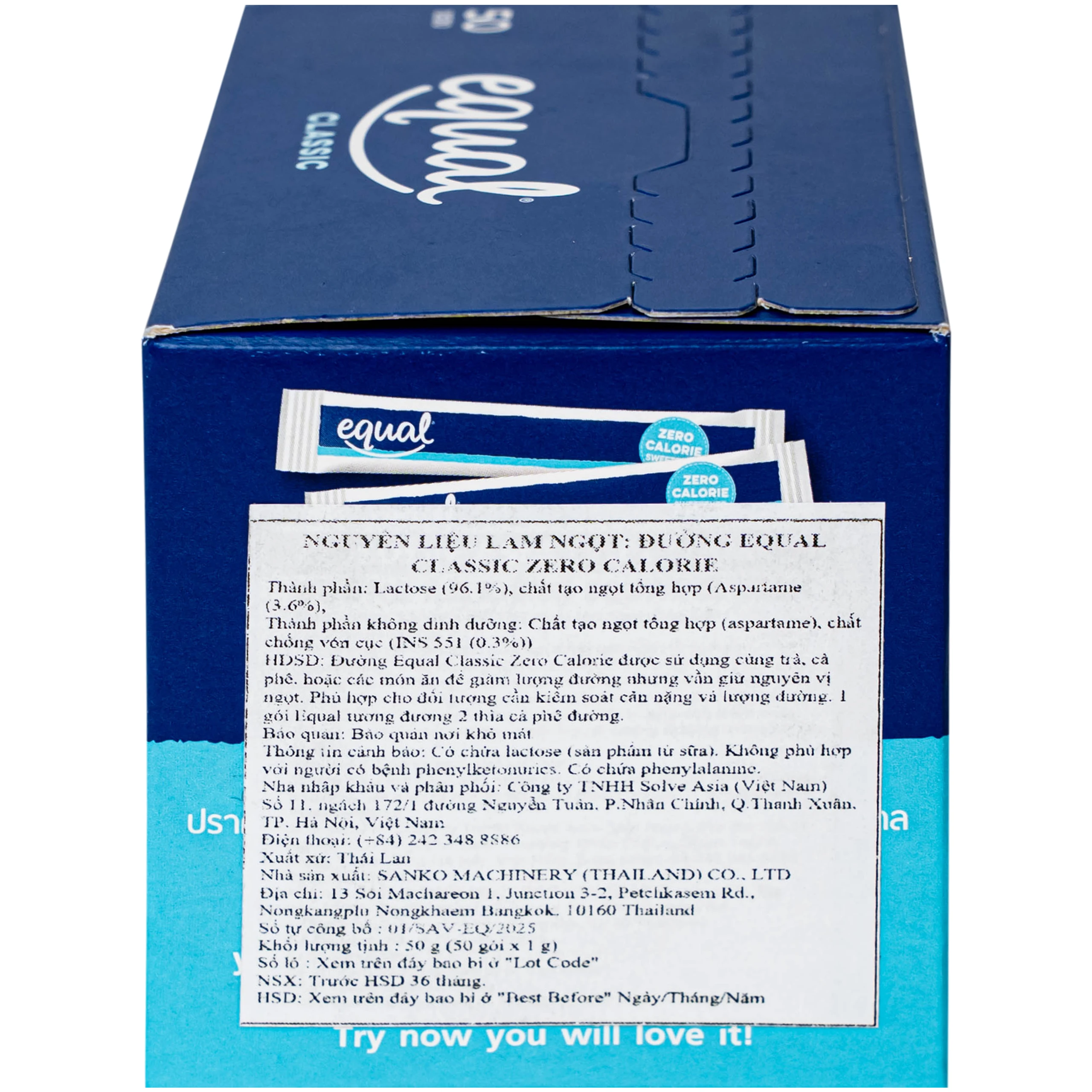 Nguyên liệu làm ngọt: Đường Equal Classic Zero Calorie (50 gói x 1G)