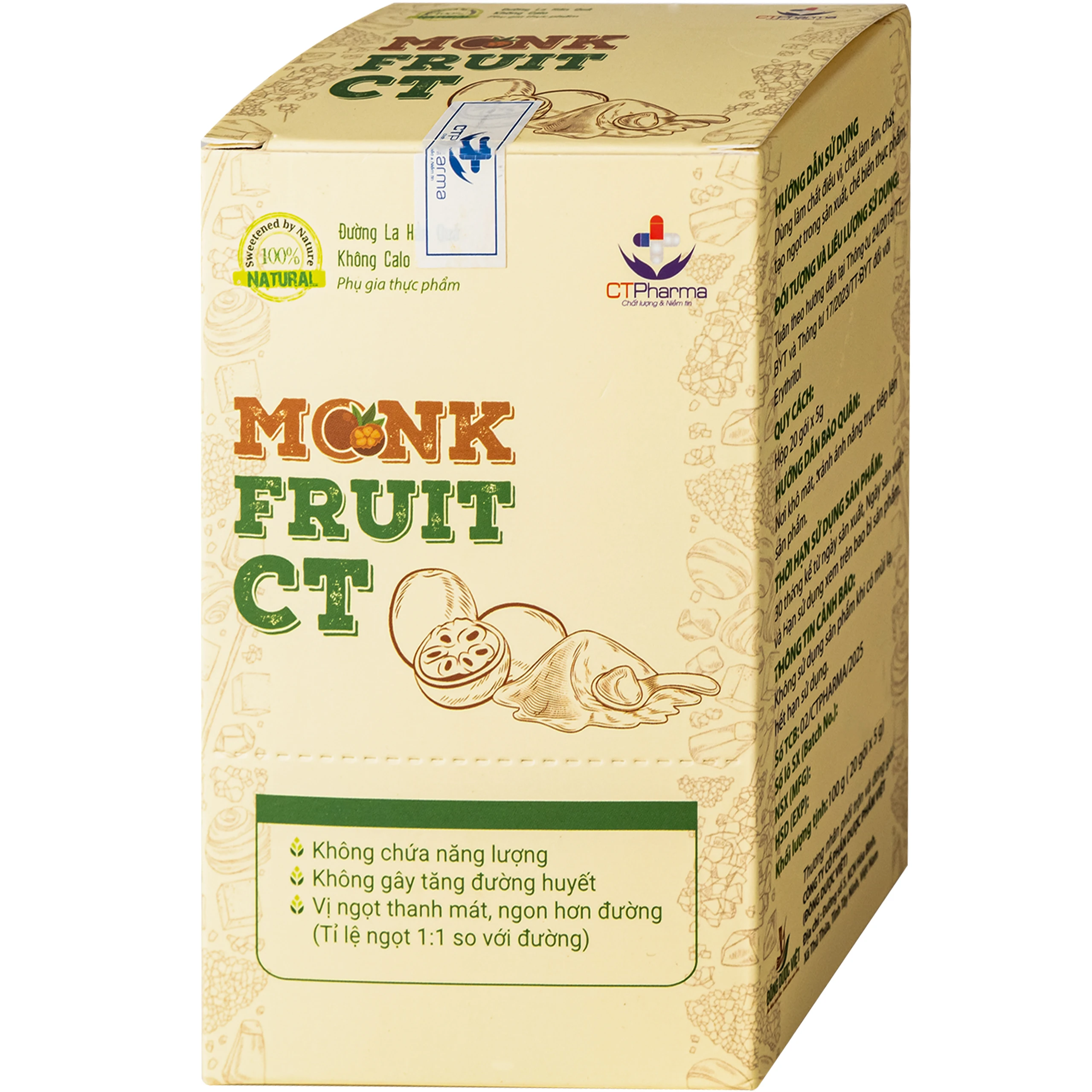 Đường la hán quả Monk Fruit CT, không calo, vị ngọt tự nhiên (hộp 20 gói x 5g) 2