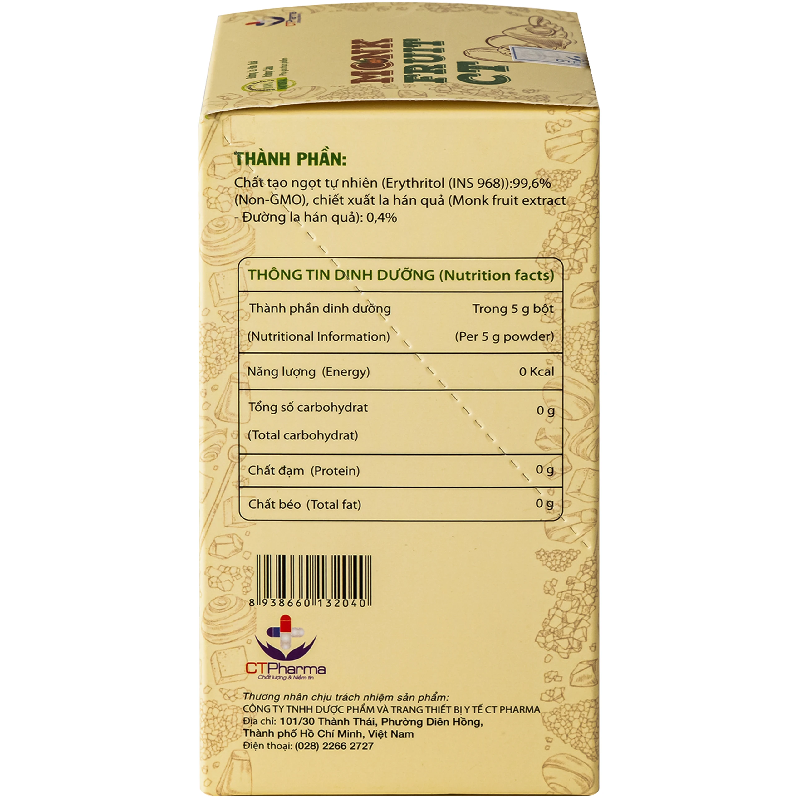 Đường la hán quả Monk Fruit CT, không calo, vị ngọt tự nhiên (hộp 20 gói x 5g) 3