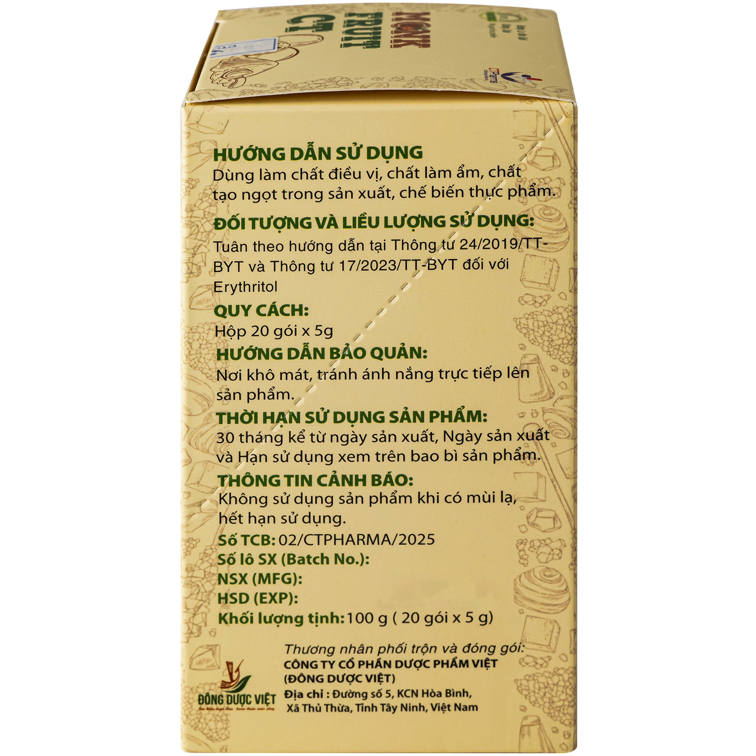 Đường la hán quả Monk Fruit CT, không calo, vị ngọt tự nhiên (hộp 20 gói x 5g) 4