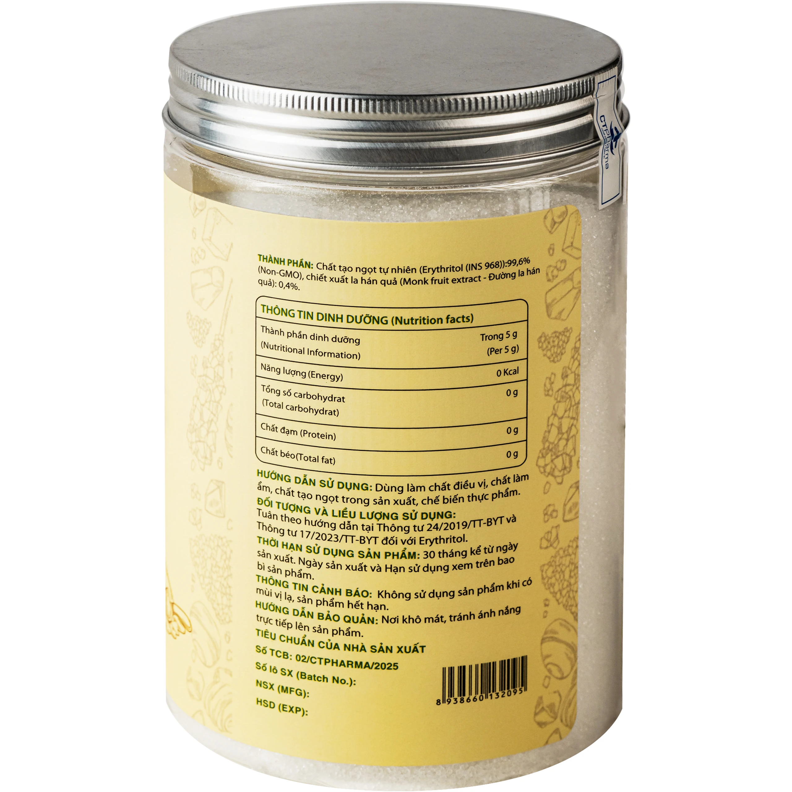 Đường la hán quả Monk Fruit CT, không calo, vị ngọt tự nhiên (hộp 600g) 3