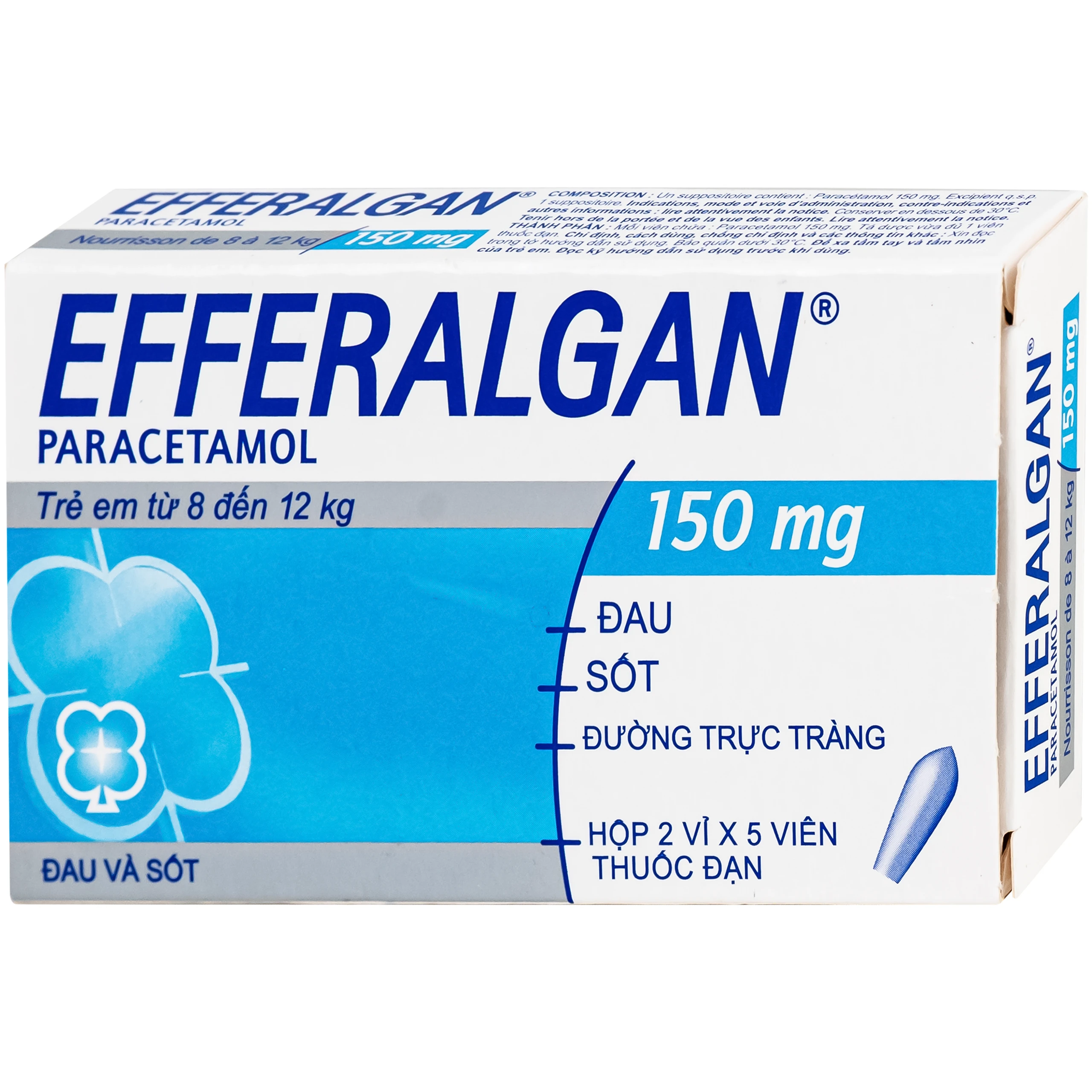 Thuốc đặt trực tràng Efferalgan 150mg UPSA SAS giảm đau, hạ sốt (2 vỉ x 5 viên) 2