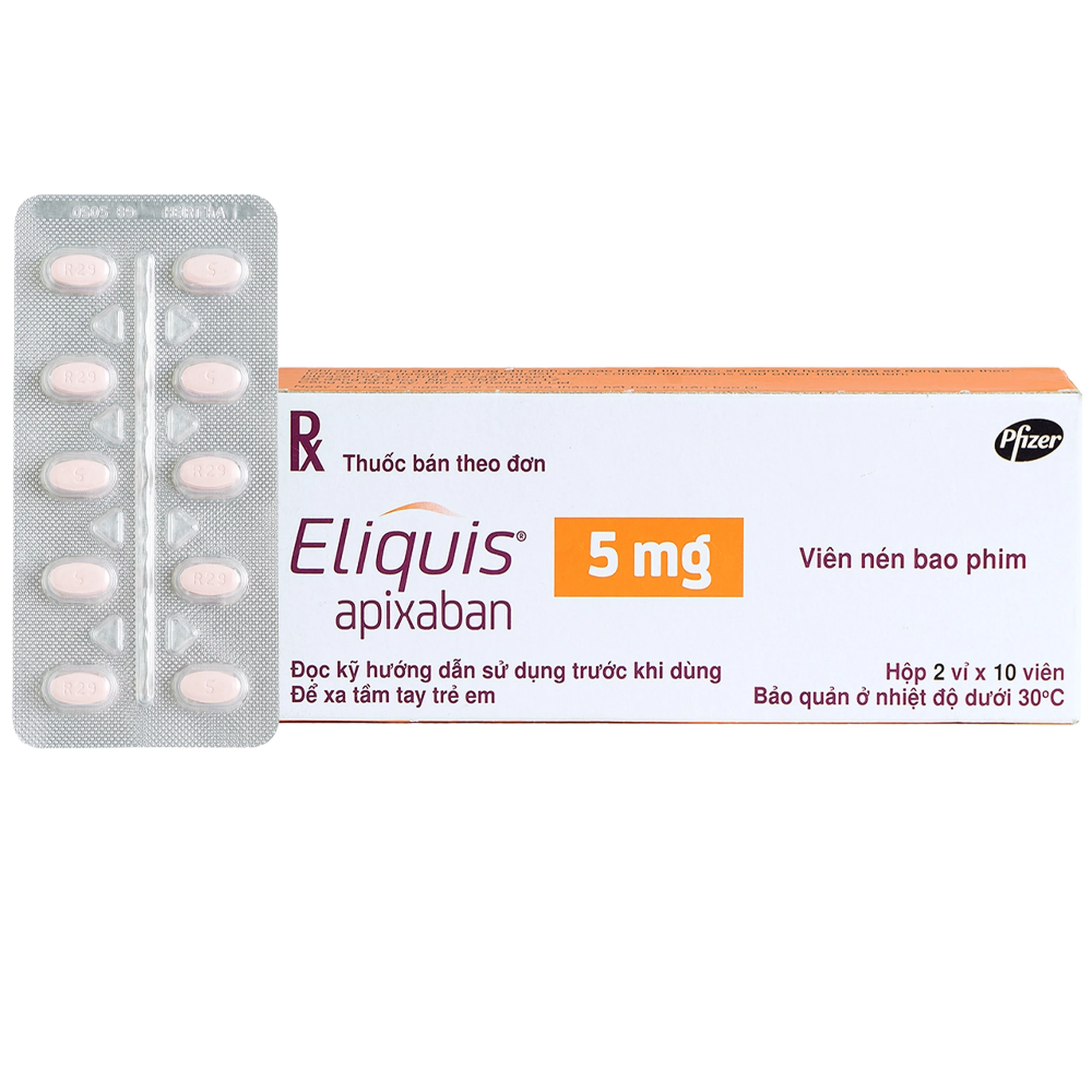 Thuốc Eliquis 5mg Pfizer phòng ngừa biến cố thuyên tắc huyết khối tĩnh mạch, đột quỵ (20 viên)