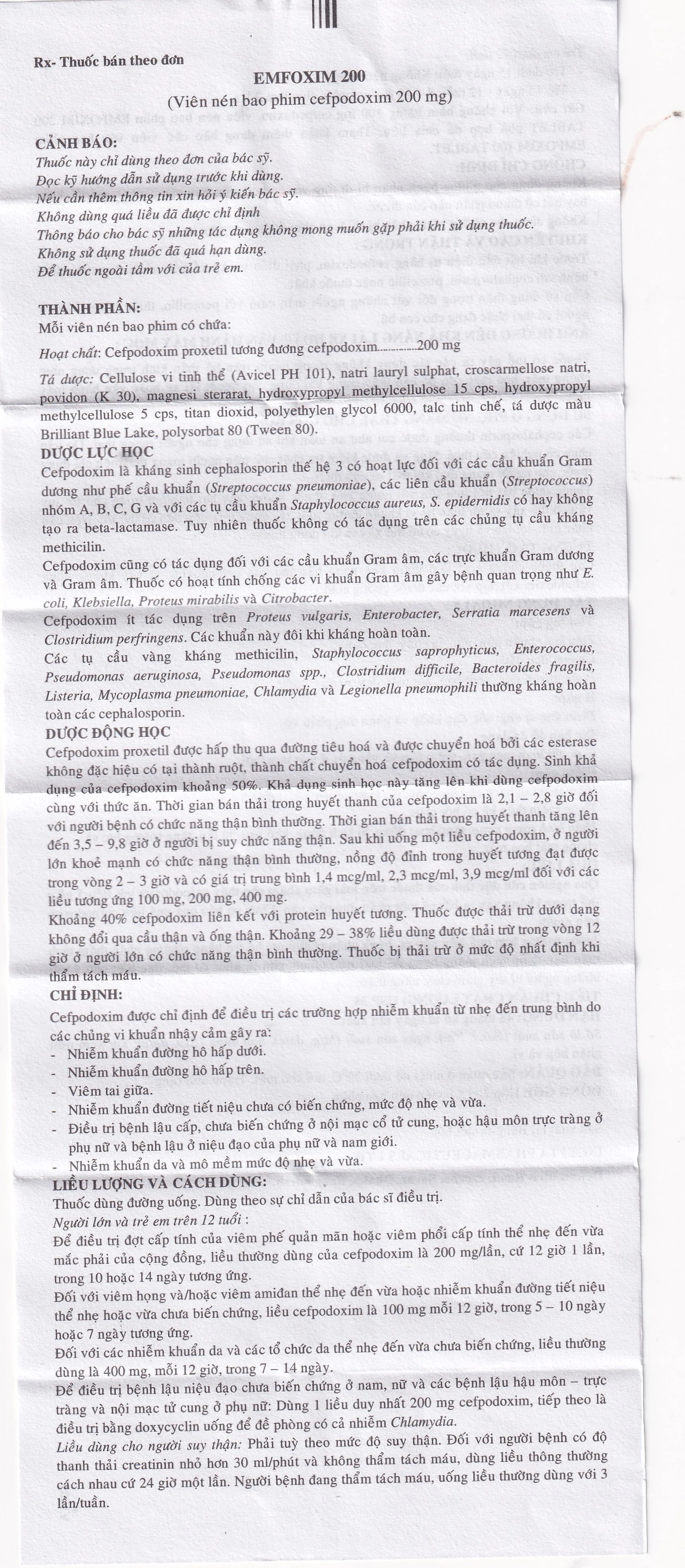 Thuốc Emfoxim 200Mg Incepta điều trị các trường hợp nhiễm khuẩn từ nhẹ đến trung bình (2 vỉ x 6 viên)