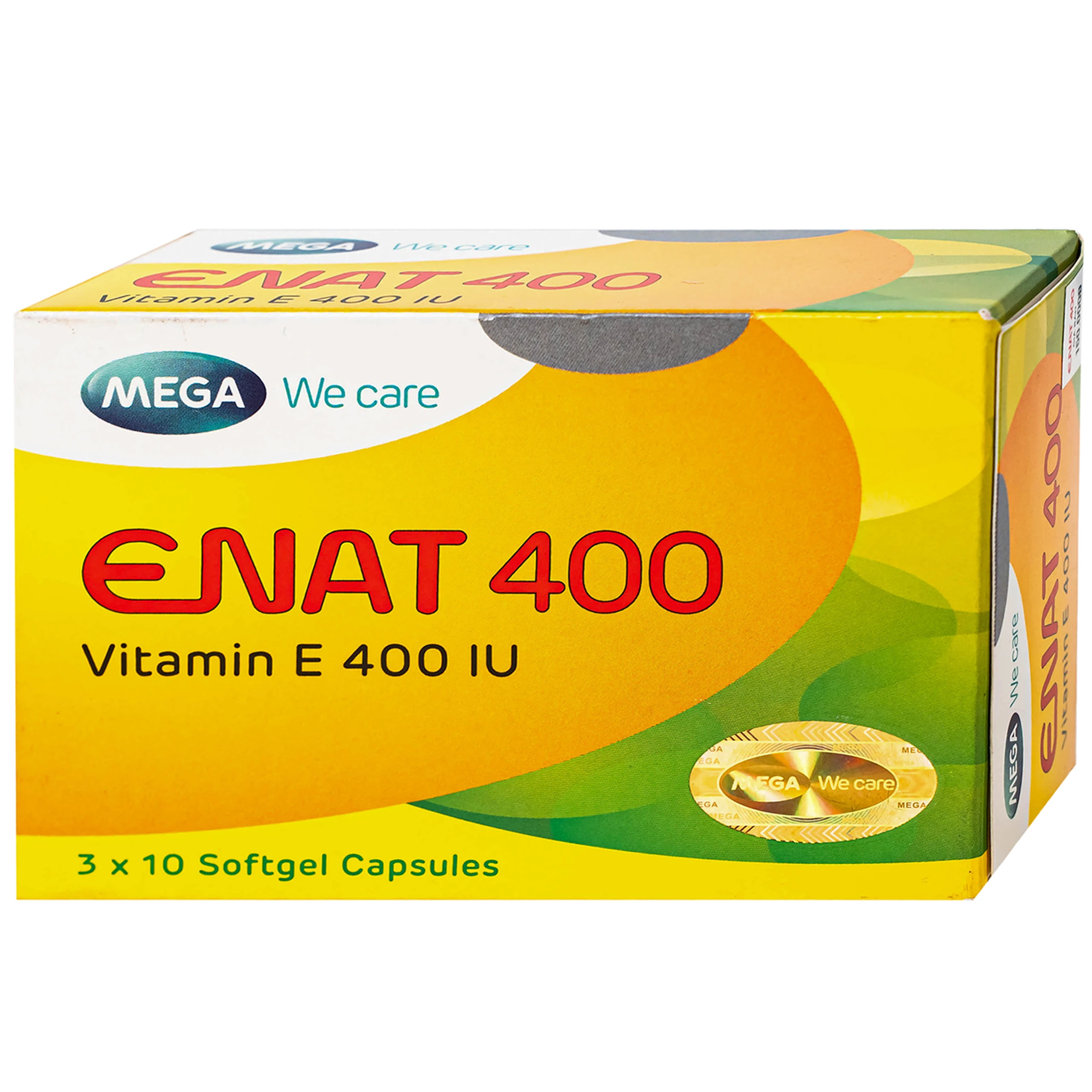 Thuốc Enat 400 MEGA We care điều trị và dự phòng tình trạng thiếu Vitamin E (3 vỉ x 10 viên)