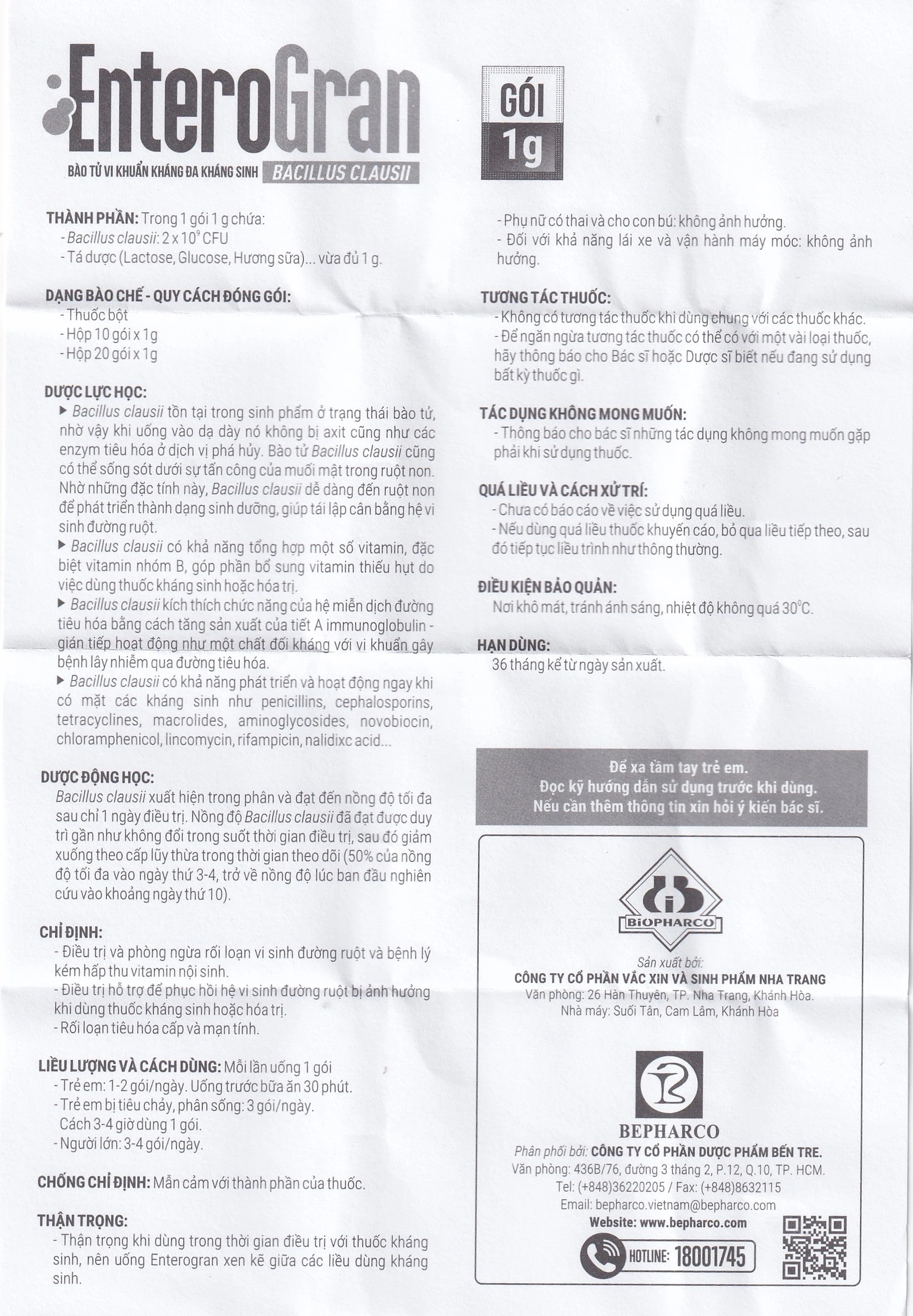 Thuốc Enterogran Biopharco điều trị và phòng ngừa rối loạn vi sinh đường ruột (20 gói x 1g)