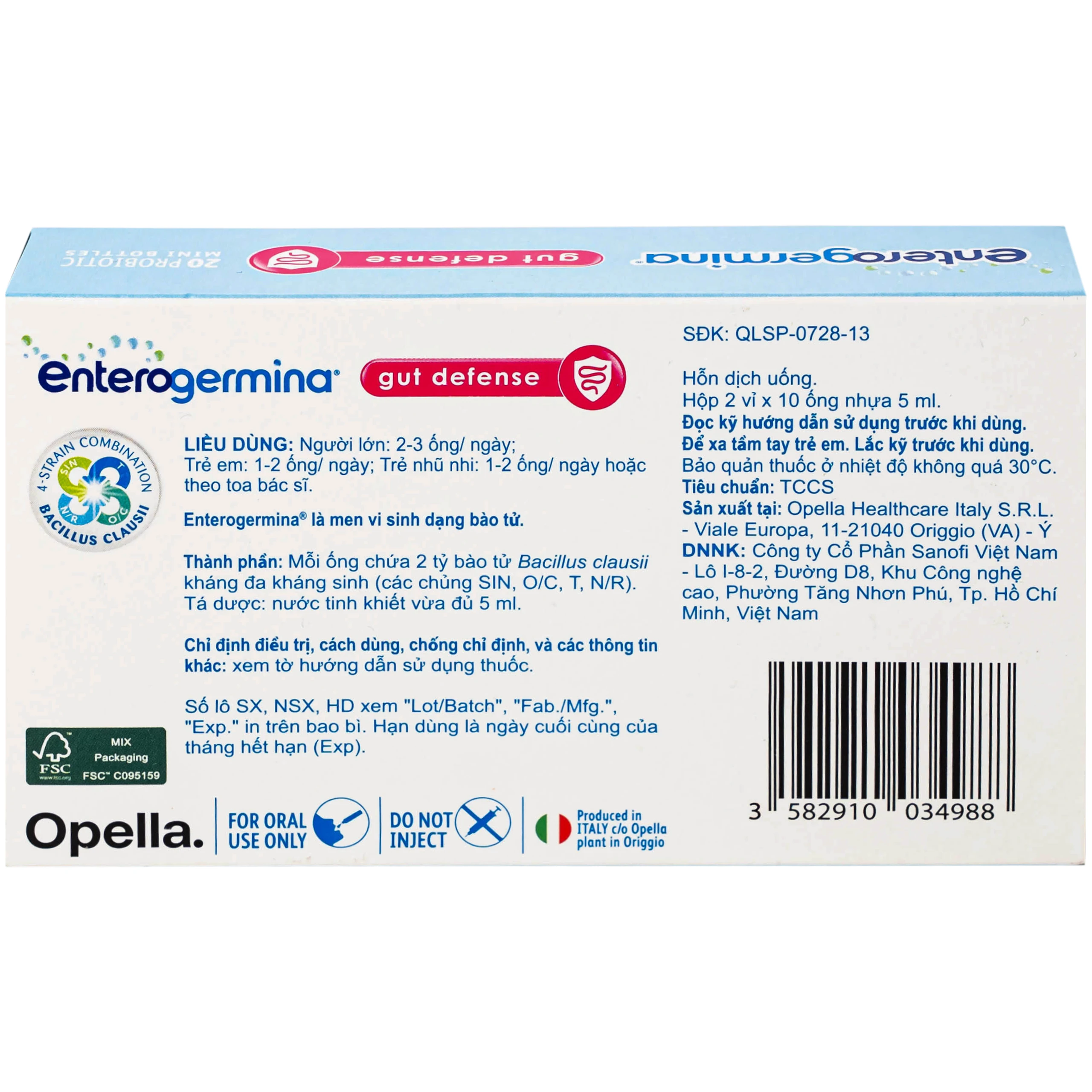 Hỗn dịch uống men vi sinh Enterogermina Gut Defense 2 tỷ/5ml Opella tăng cường tiêu hóa, hỗ trợ bảo vệ đường ruột (2 vỉ 10 ống)