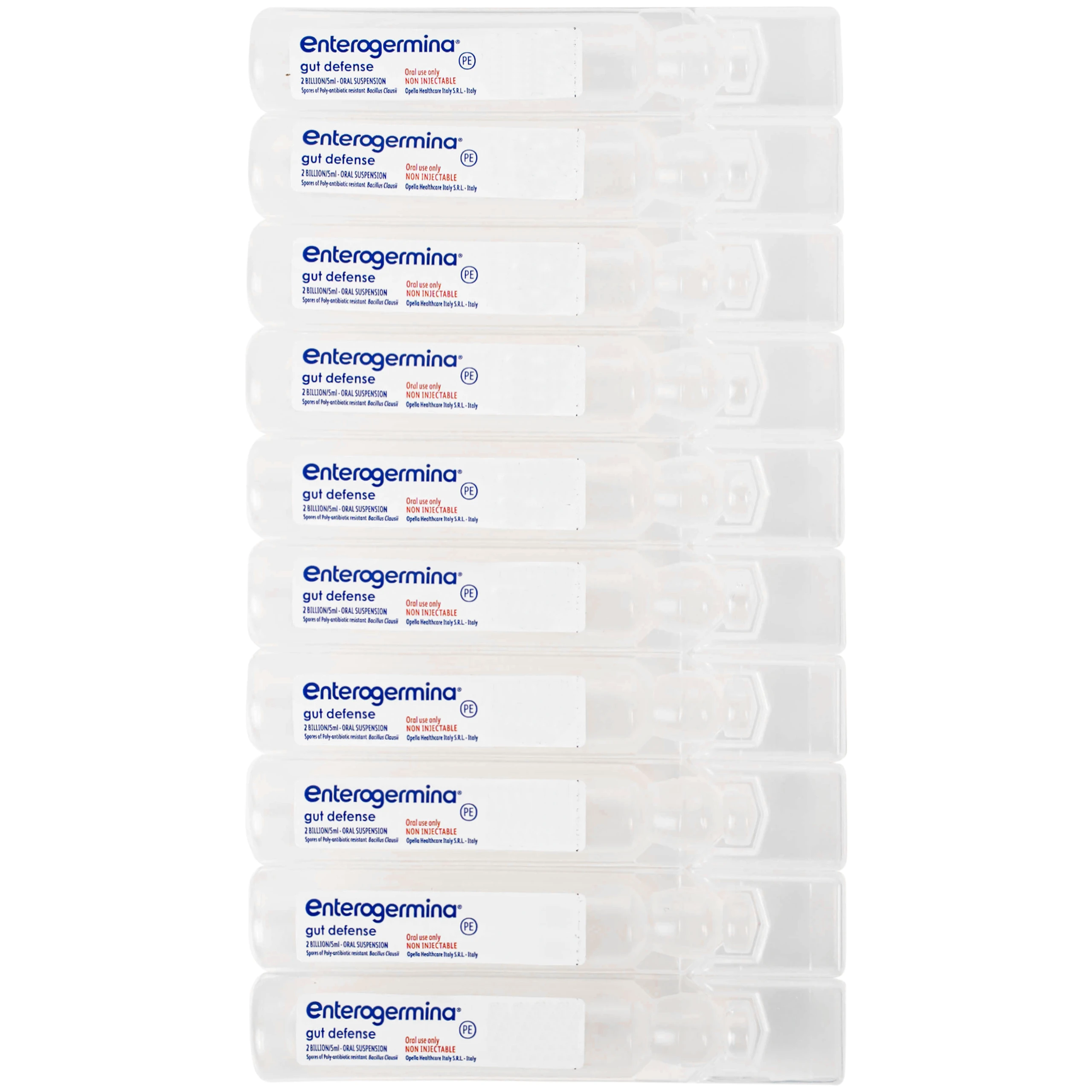 Hỗn dịch uống men vi sinh Enterogermina Gut Defense 2 tỷ/5ml Opella tăng cường tiêu hóa, hỗ trợ bảo vệ đường ruột (2 vỉ 10 ống)