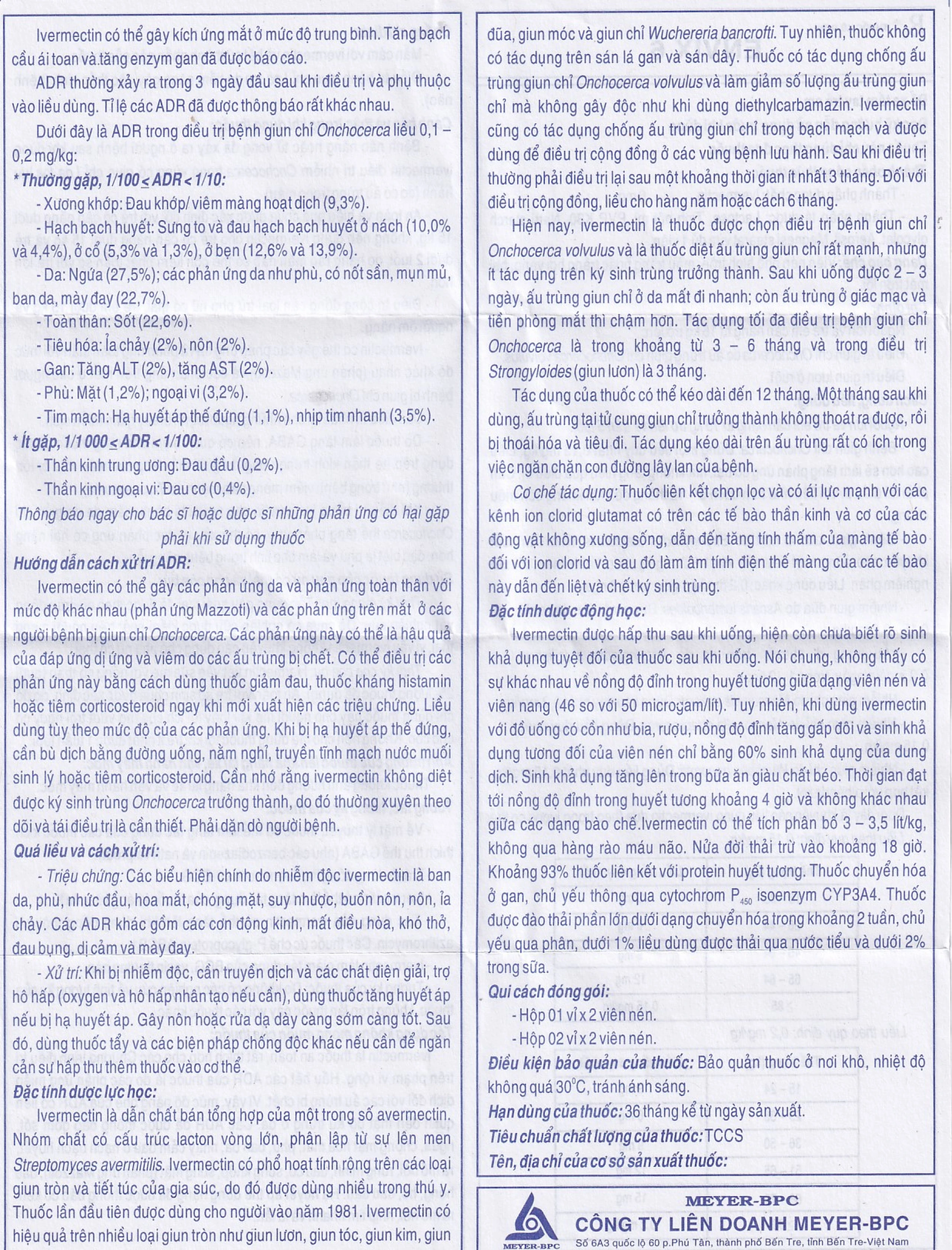 Thuốc Envix 6 Meyer - BPC điều trị giun chỉ Onchocerca, giun lươn ở ruột (2 vỉ x 2 viên)