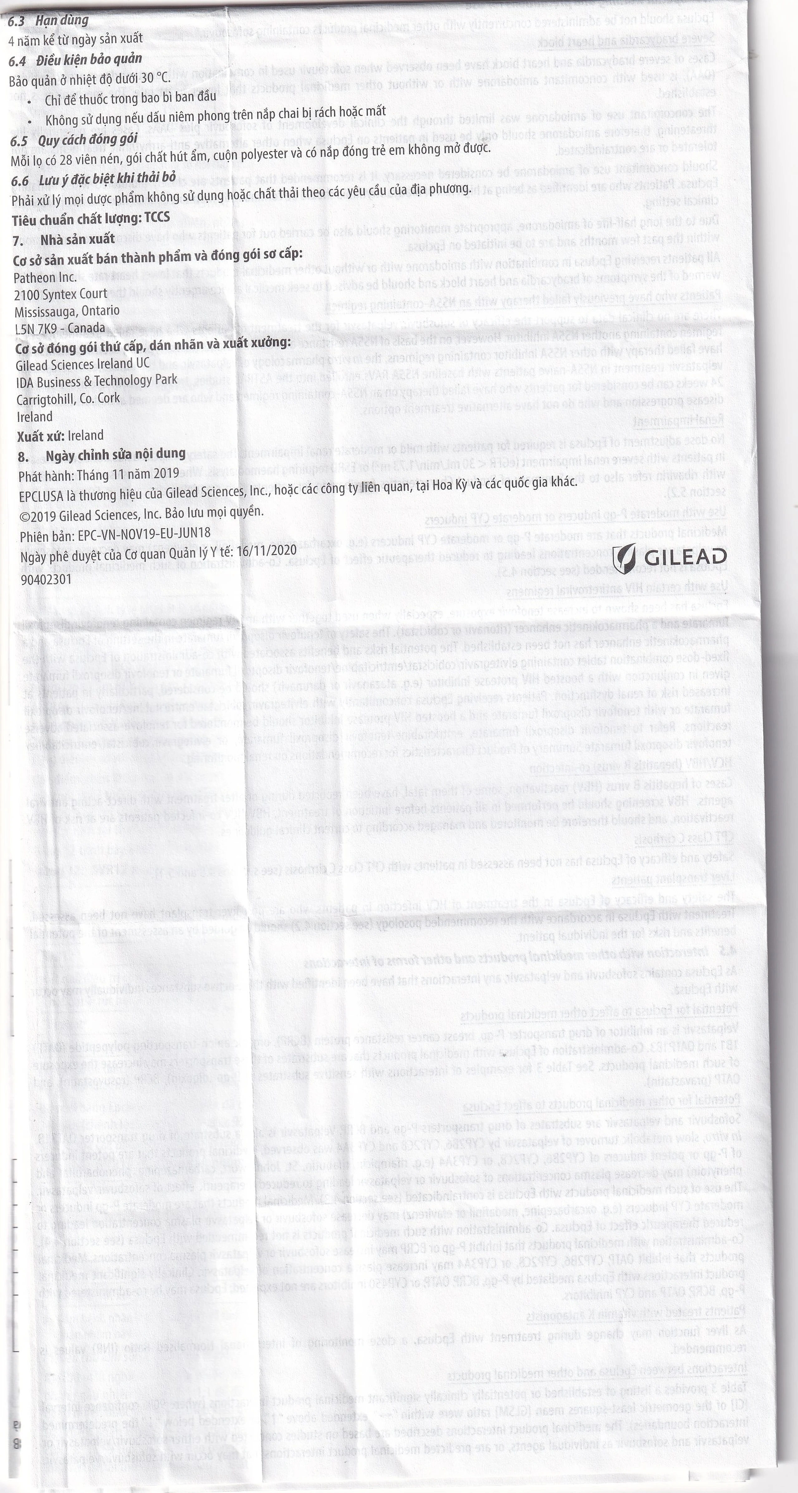 Thuốc Epclusa 400mg/100mg Gilead điều trị viêm gan C mãn tính (28 viên)