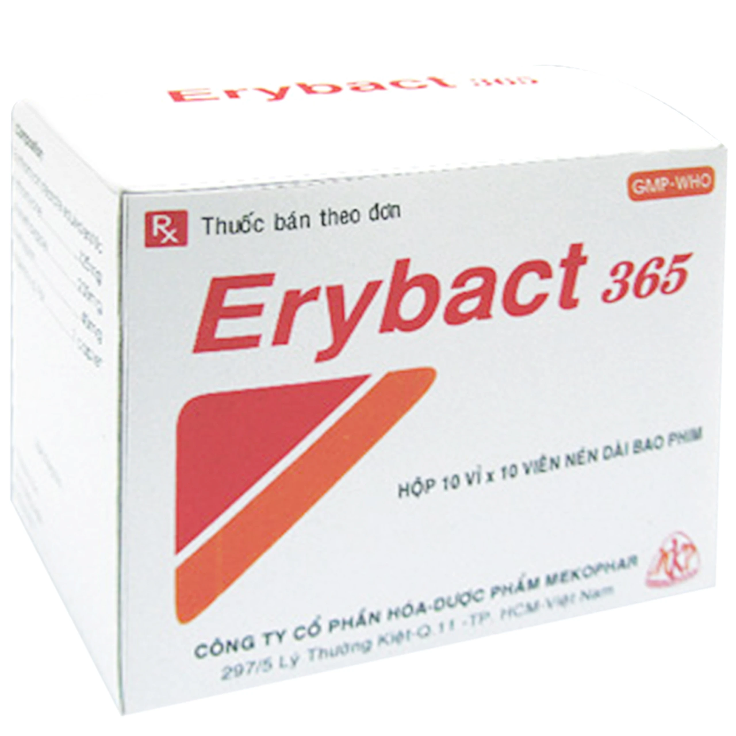 Thuốc Erybact 365 Mekophar điều trị nhiễm khuẩn đường hô hấp, đường tiêu hóa (10 vỉ x 10 viên)