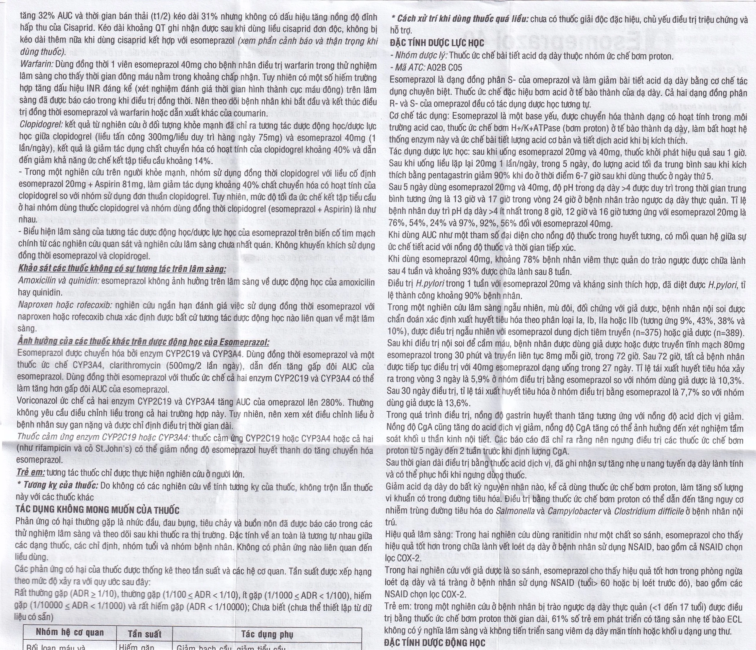 Thuốc Esomeprazol 40 Tv.Pharm điều trị loét dạ dày, trào ngược dạ dày, thực quản (3 vỉ x 10 viên)
