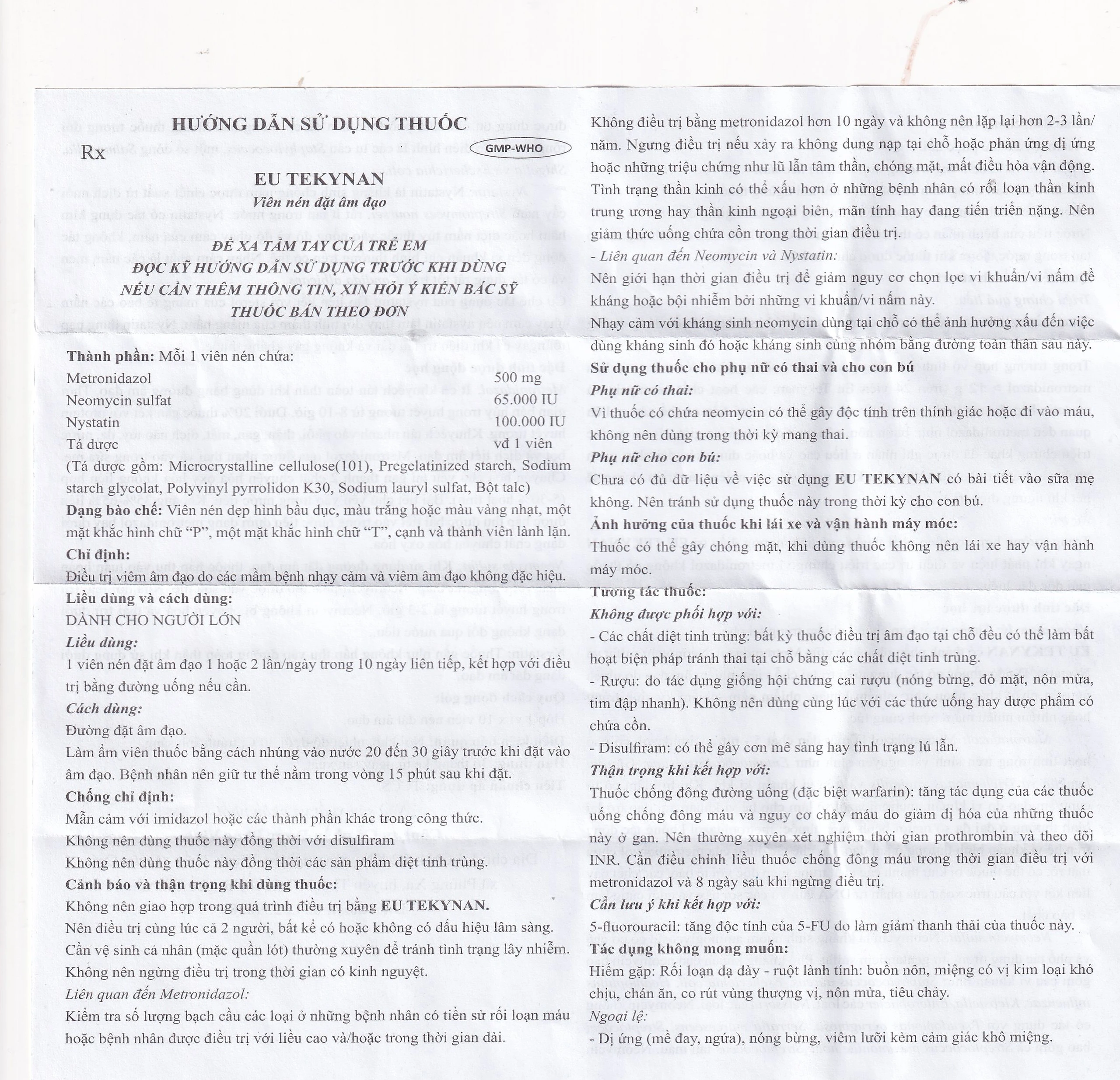 Viên đặt âm đạo Eu Tekynan PV điều trị viêm âm đạo (1 vỉ x 10 viên)