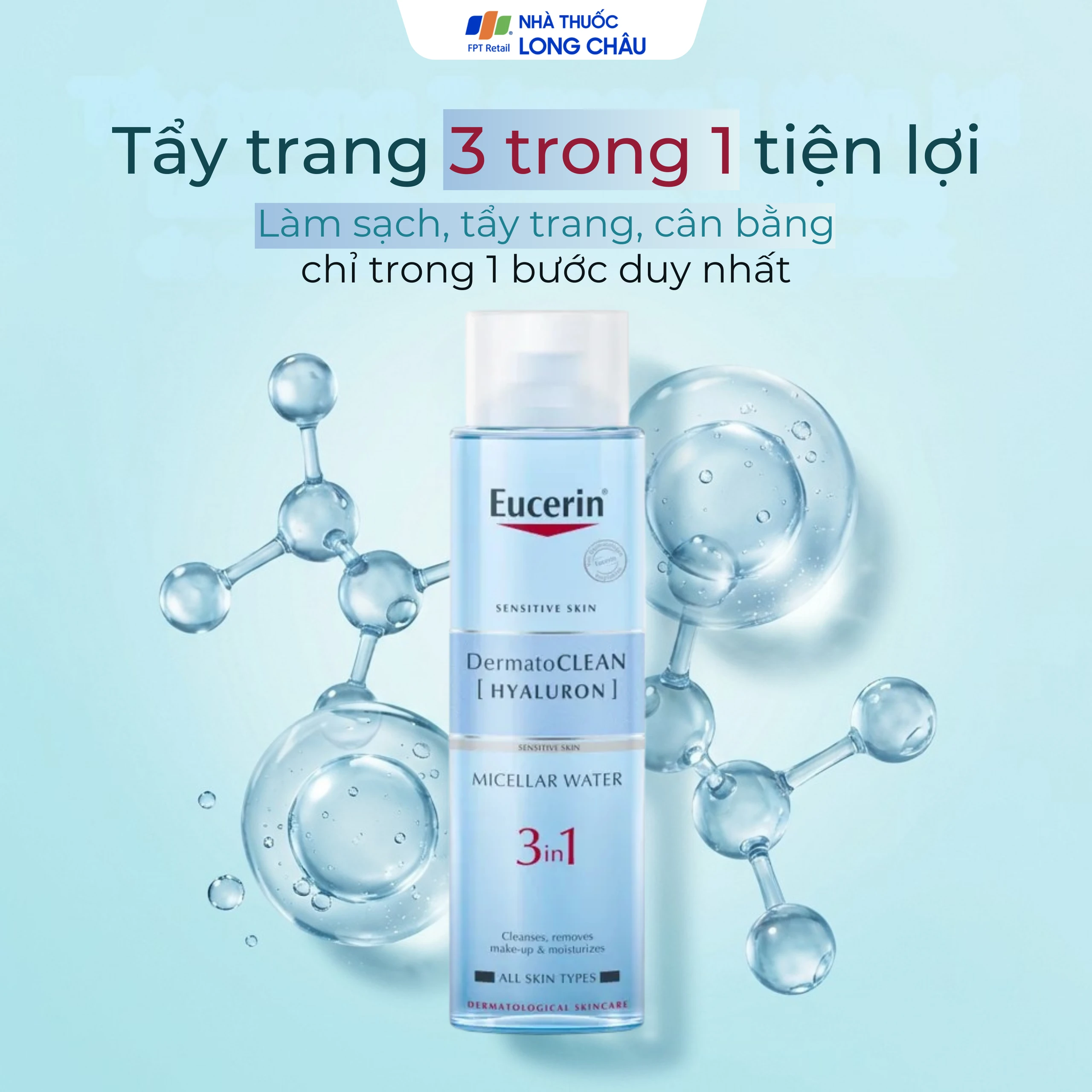 Nước tẩy trang Eucerin Dermato Clean Micellar 3 in 1 dành cho da nhạy cảm (400ml)