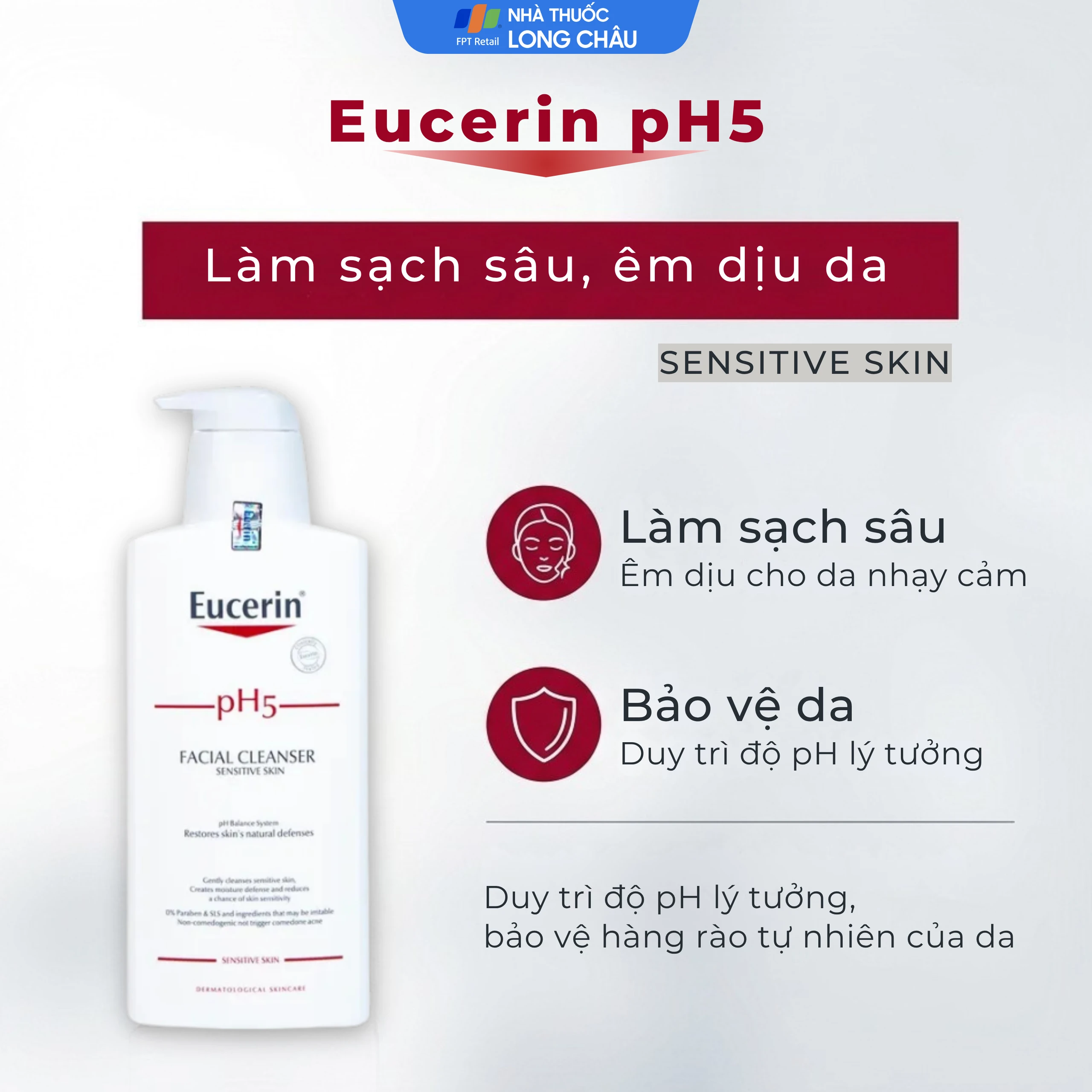 Sữa rửa mặt Eucerin pH5 Facial Cleanser Sensitive Skin làm sạch sâu cho da nhạy cảm (400ml) 2