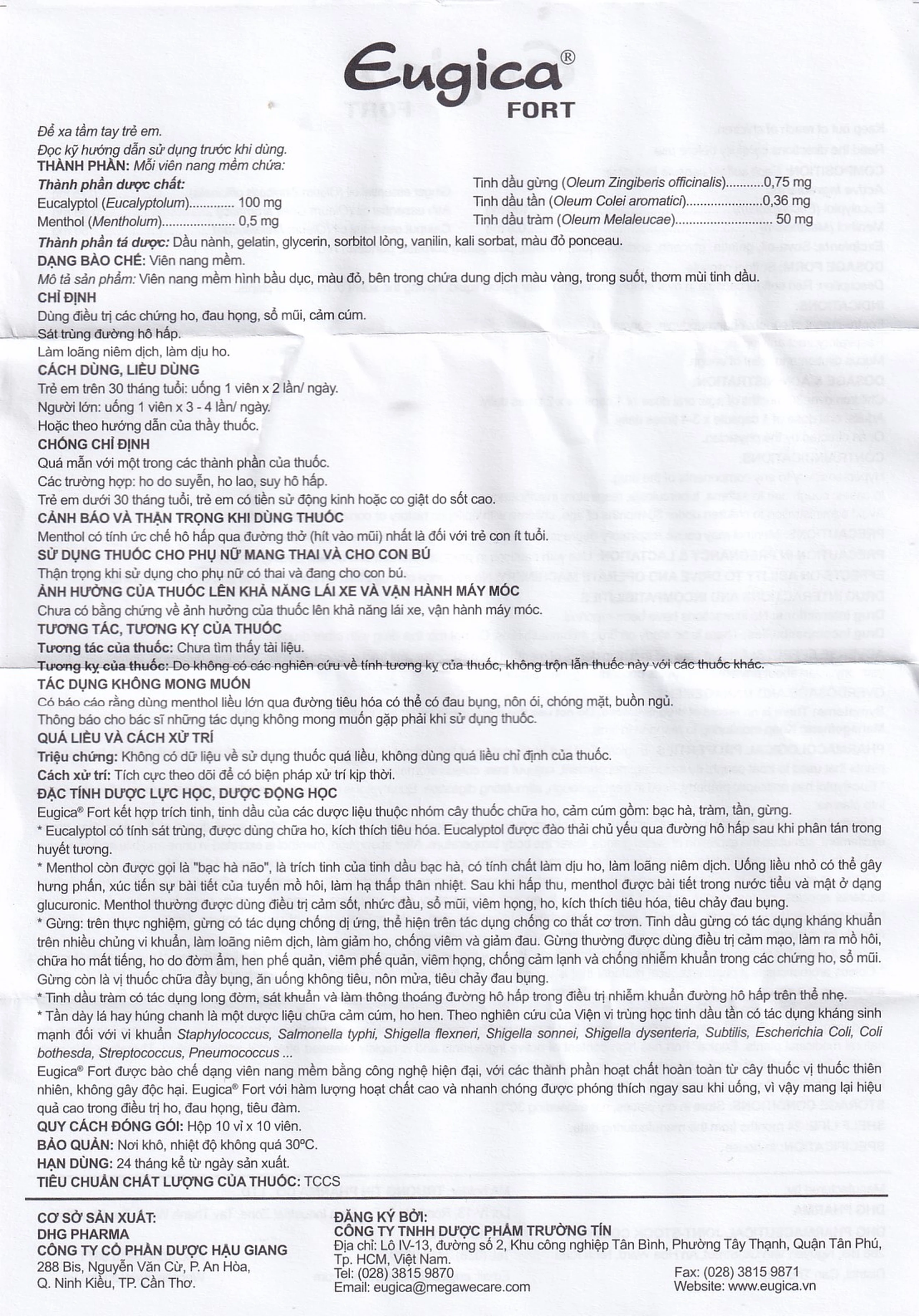 Thuốc Eugica Fort DHG điều trị các chứng ho, đau họng, sổ mũi, cảm cúm (10 vỉ x 10 viên)