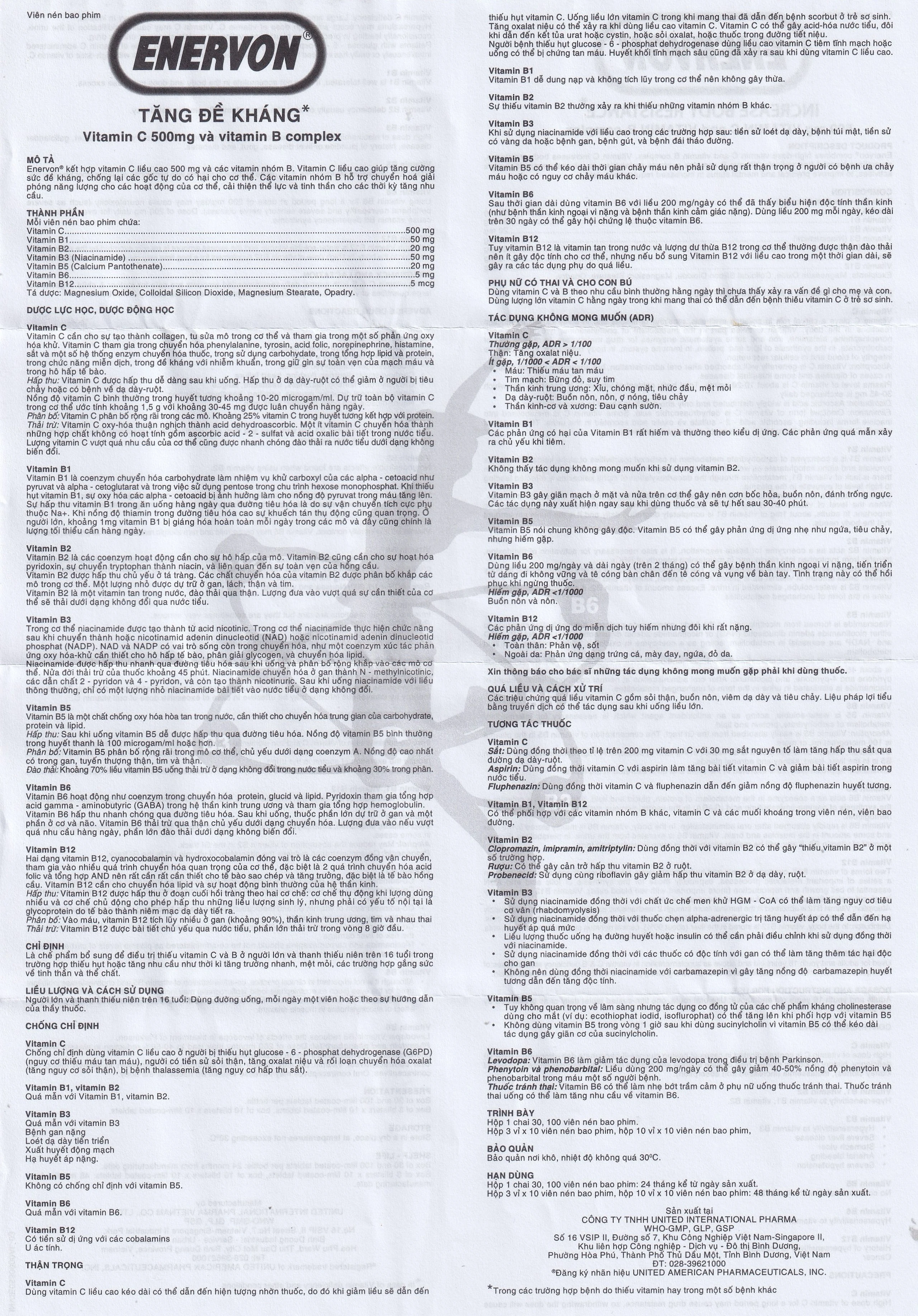 Thuốc Enervon United điều trị thiếu Vitamin C và B (10 vỉ x 10 viên)