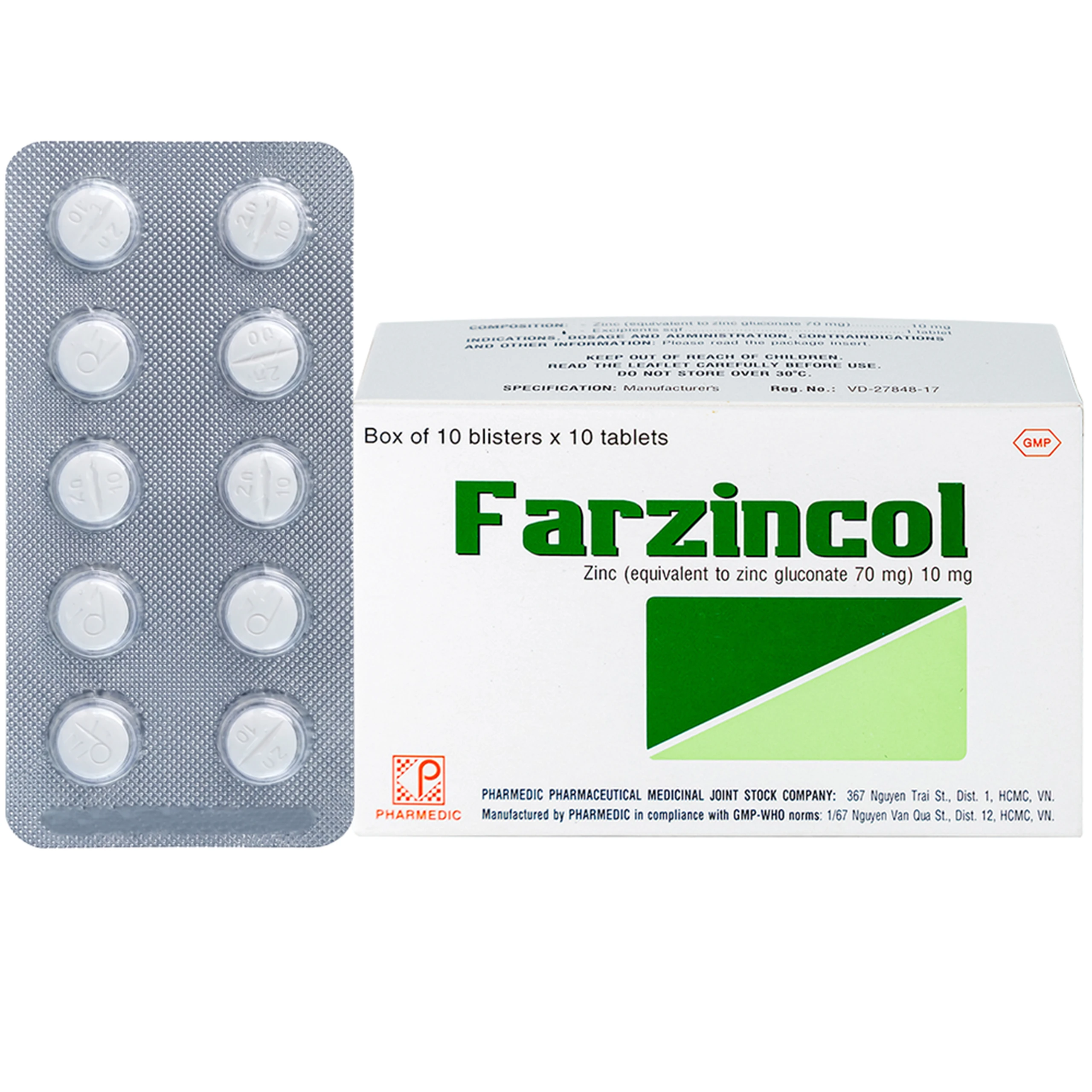Thuốc Farzincol Pharmedic điều trị thiếu kẽm (10 vỉ x 10 viên) 1