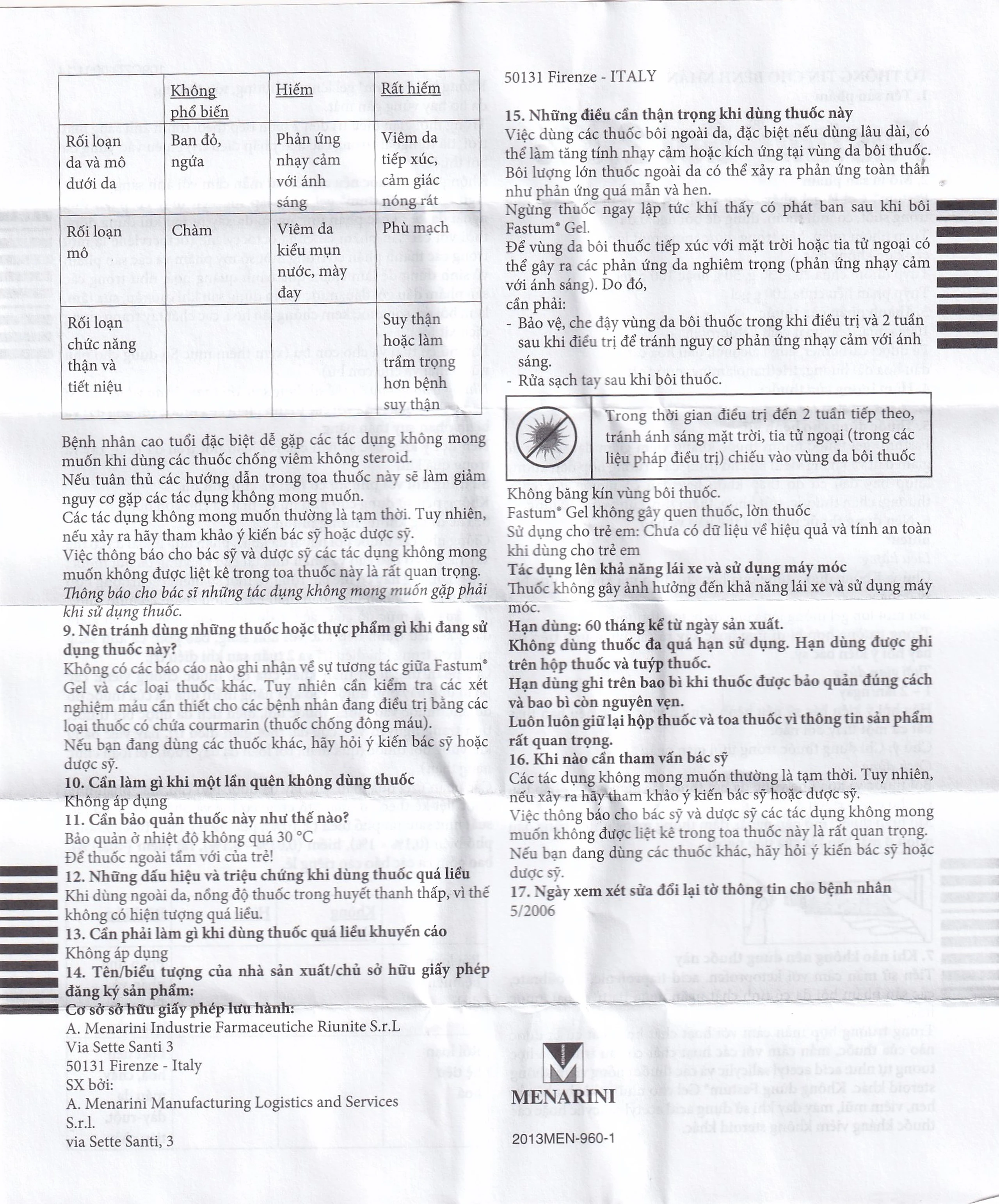 Gel Fastum Menarini giảm đau và kháng viêm cơ xương khớp (30g)