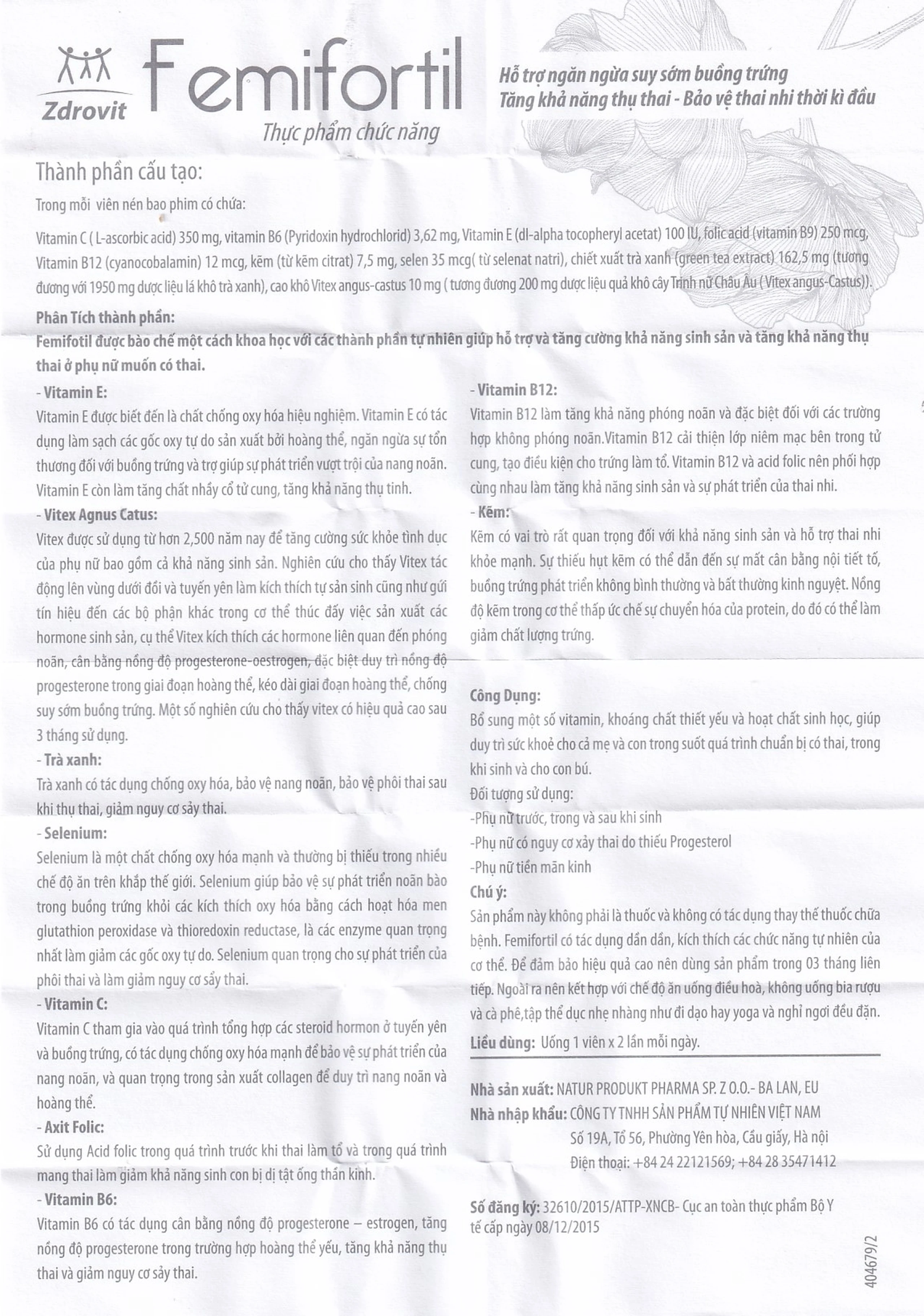 Viên bổ sung vitamin, khoáng chất cho phụ nữ mang thai Femifortil (4 vỉ x 15 viên)