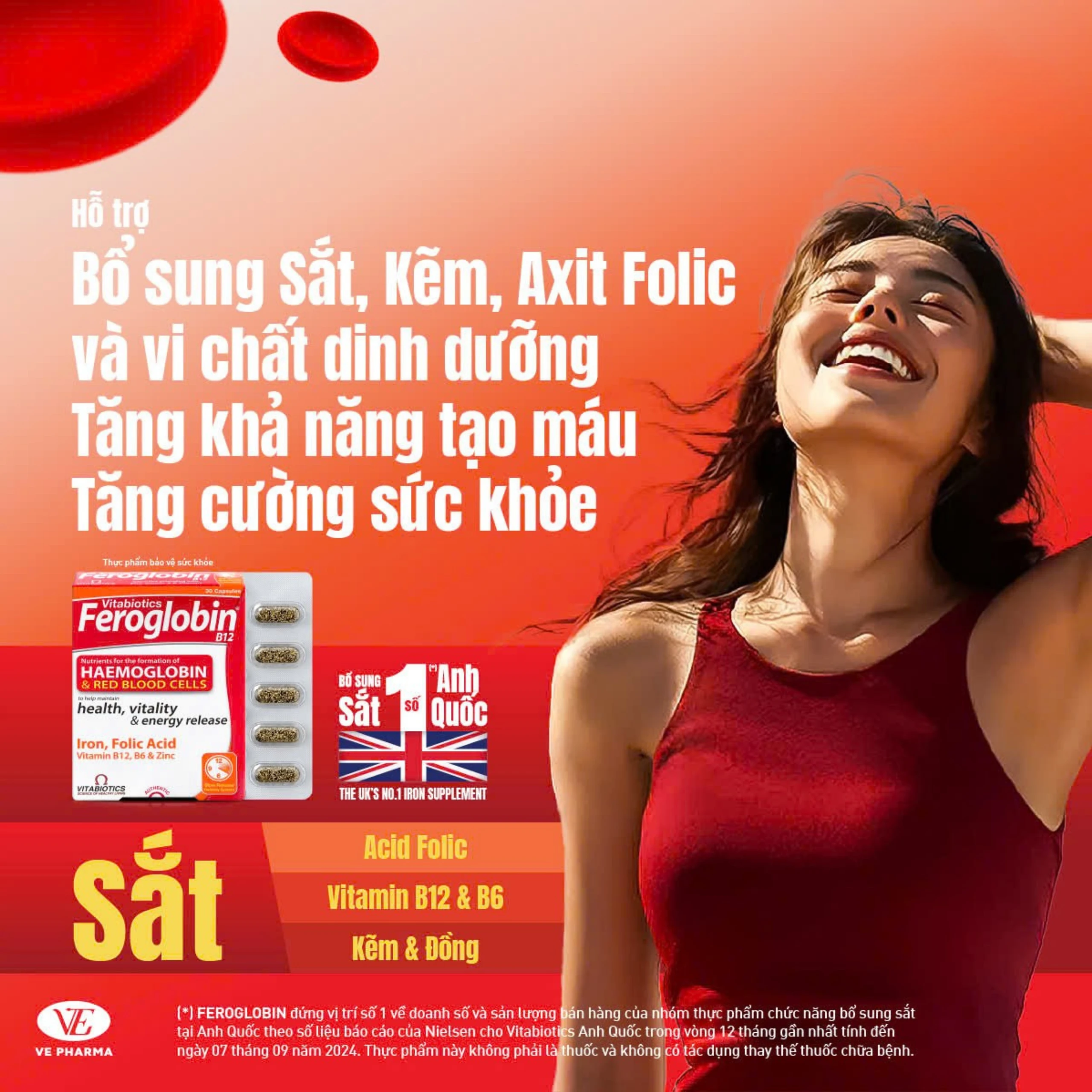 Viên uống hỗ trợ tăng khả năng tạo máu Vitabiotics Feroglobin B12 (30 viên)