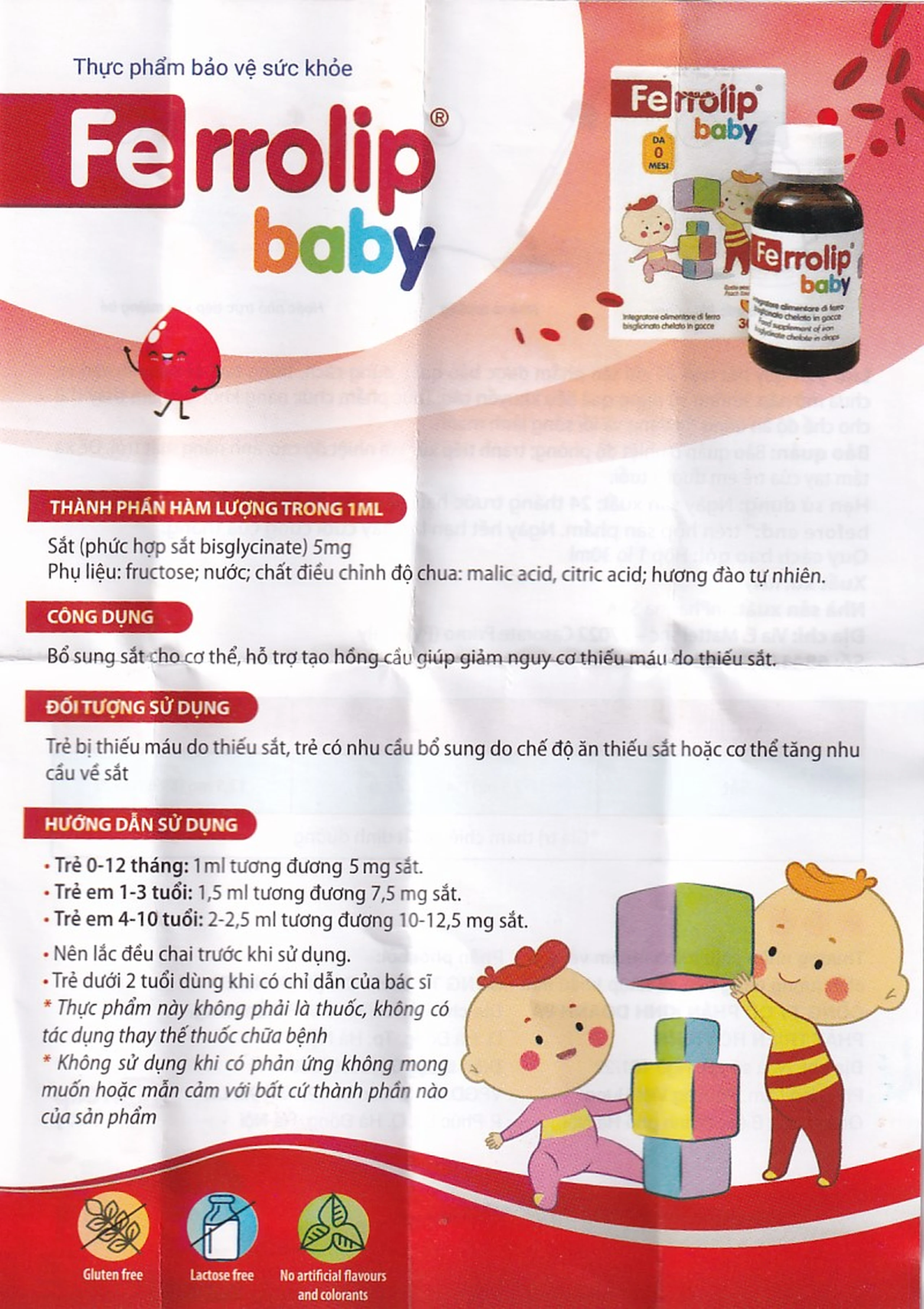 Dung dịch giúp giảm nguy cơ thiếu máu do thiếu sắt Ferrolip Baby InPharma SpA (30ml)