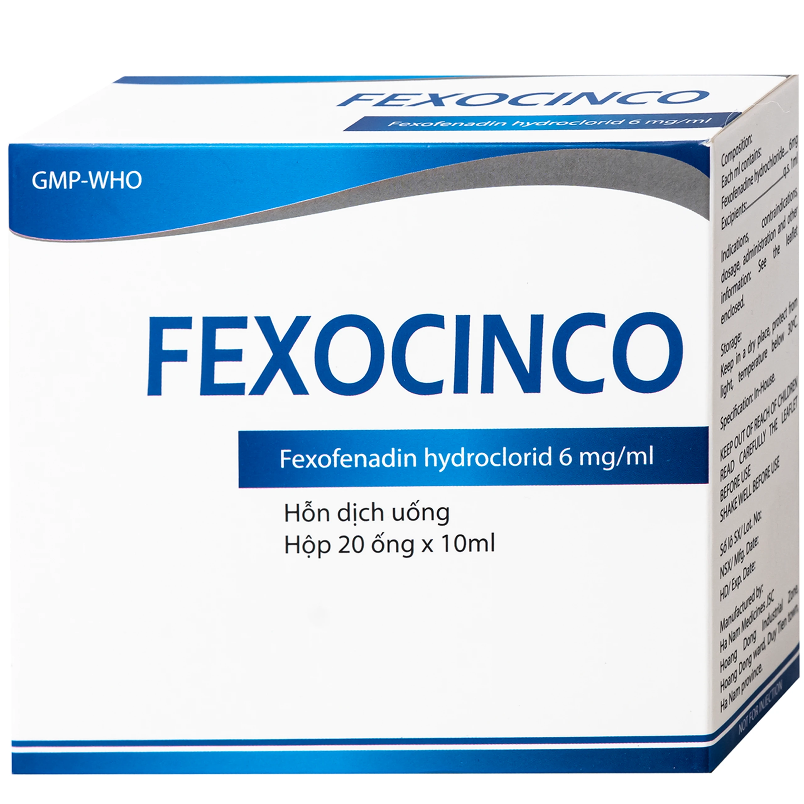 Thuốc Fexocinco 6mg Hà Nam điều trị triệu chứng viêm mũi dị ứng và mày đay mạn tính (20 ống x 10ml) 2