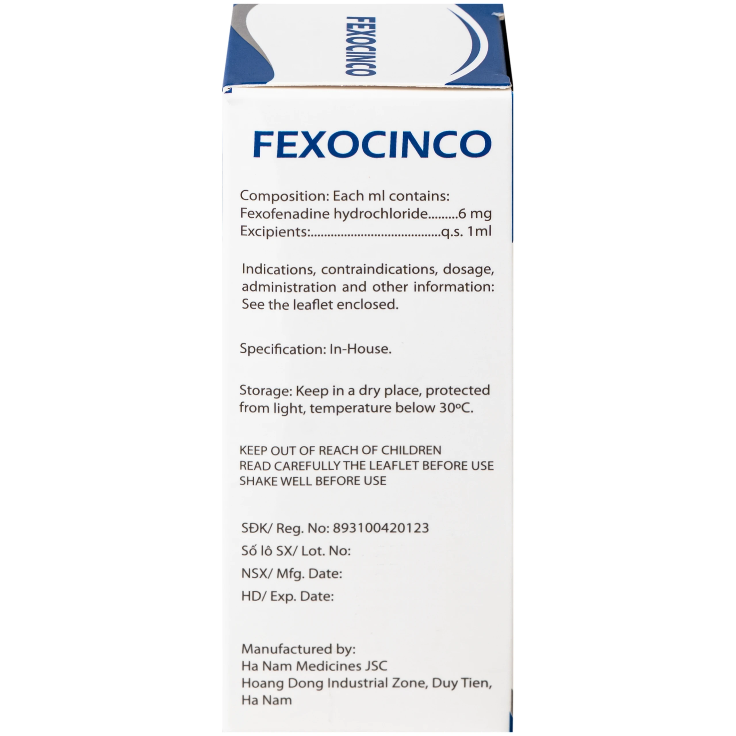 Thuốc Fexocinco 6mg Hà Nam điều trị triệu chứng viêm mũi dị ứng theo mùa và mày đay mạn tính (60ml) 4