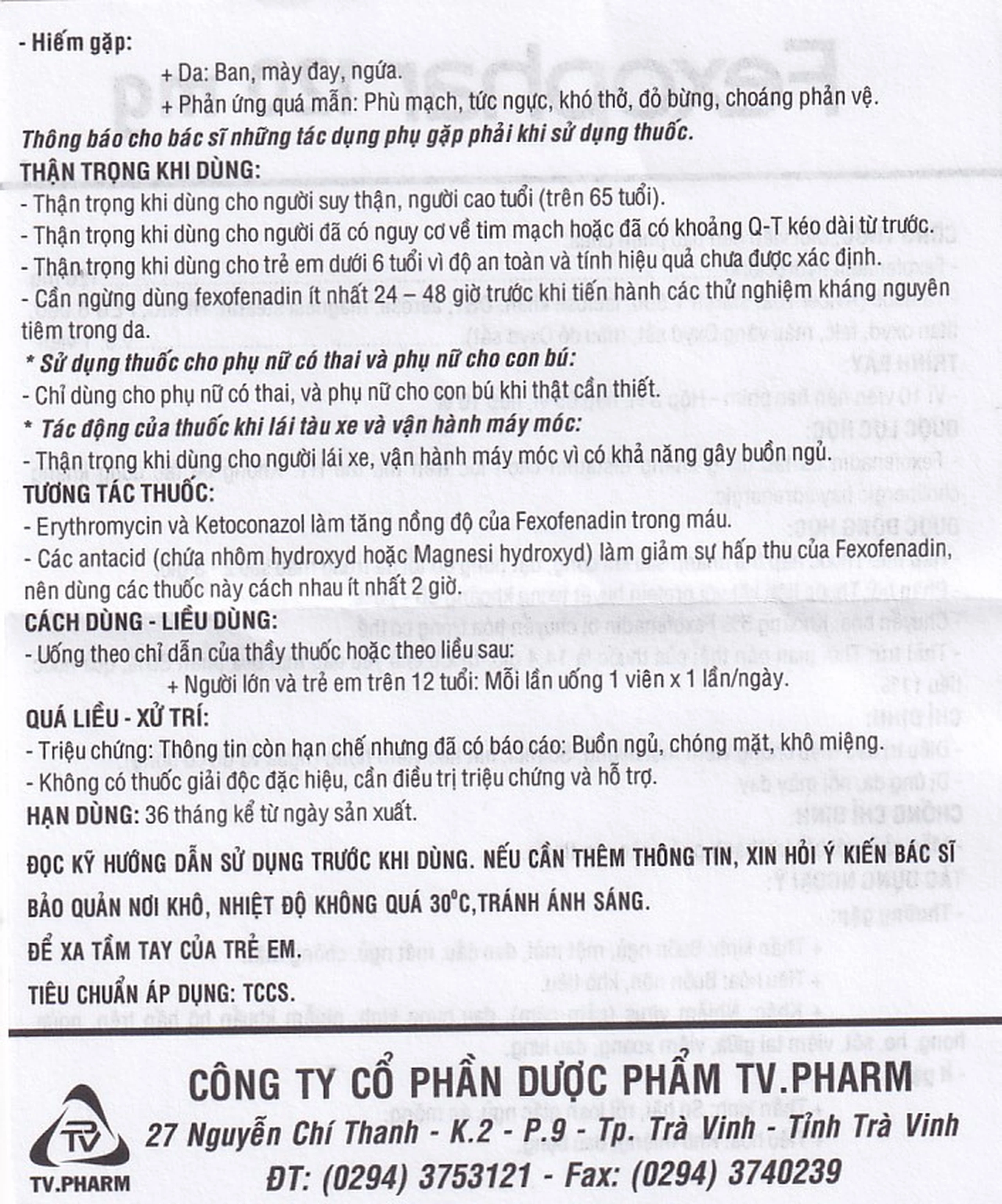 Thuốc Fexophar 120mg TV.Pharm điều trị triệu chứng viêm mũi dị ứng, sổ mũi, hắt hơi, dị ứng da (5 vỉ x 10 viên)