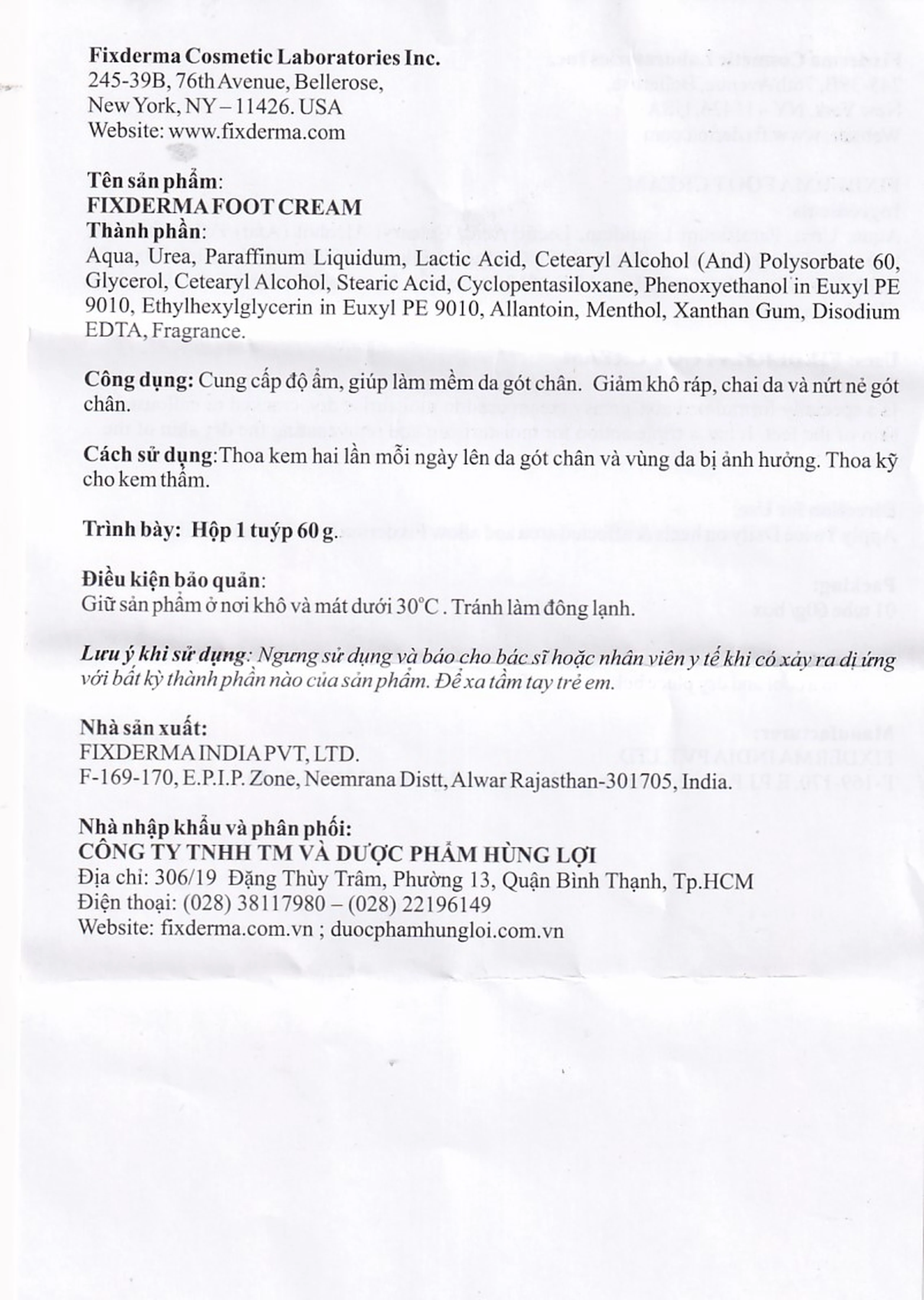 Kem bôi làm mềm gót chân Fixderma Foot Cream 60g