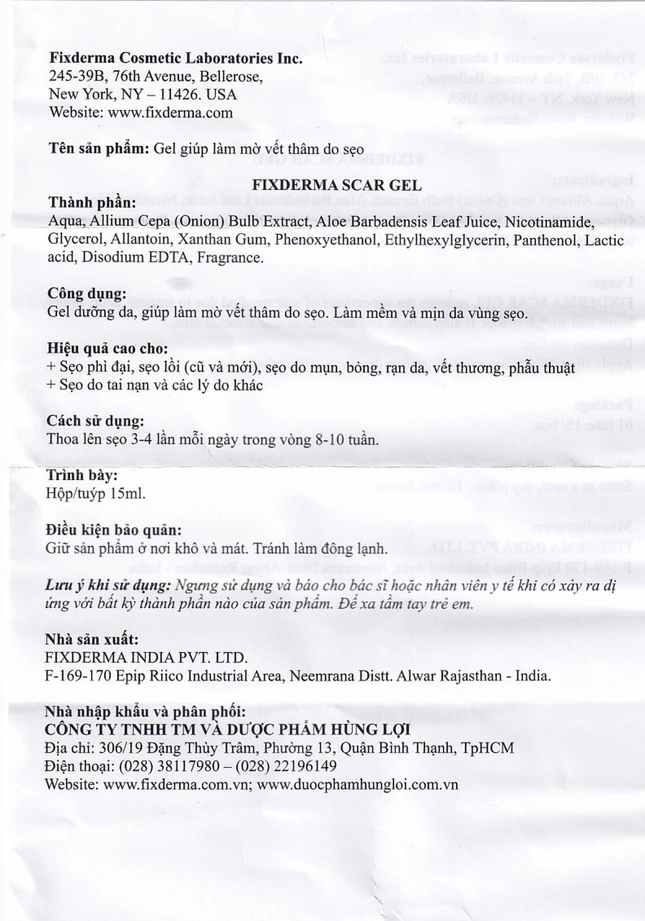 Gel bôi mờ sẹo Fixderma Scar Gel (15ml)