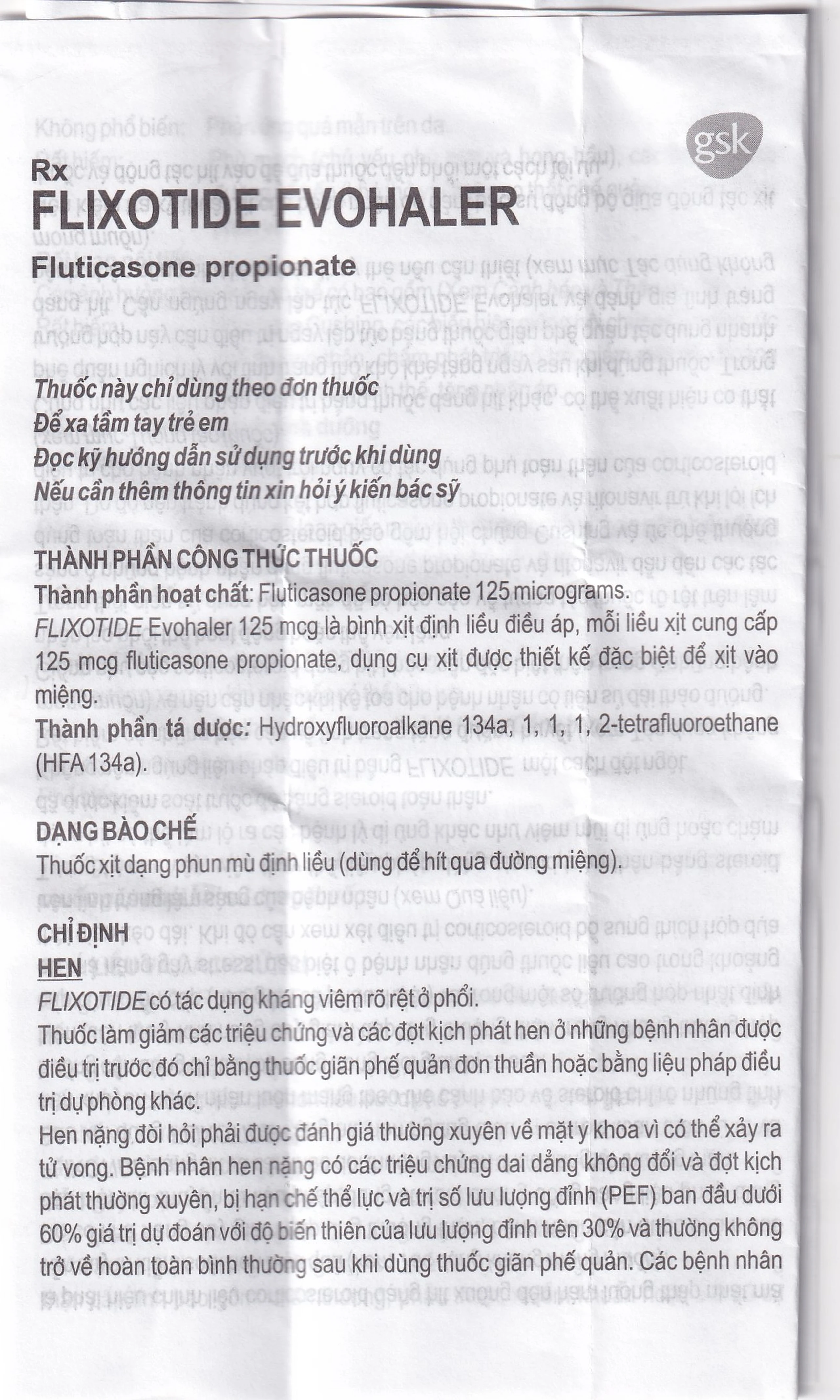 Khí dung Flixotide 125mcg GSK điều trị hen phế quản (120 liều)